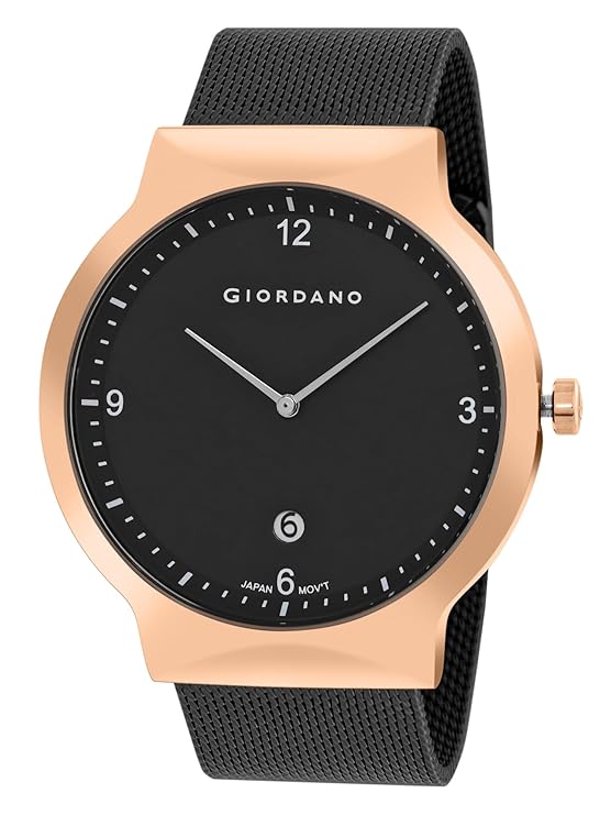 Giordano Analog Casual Round dial Wrist Watch for Men with mesh Metal Strap and Date Window | GZ-50057-33 - Image 3