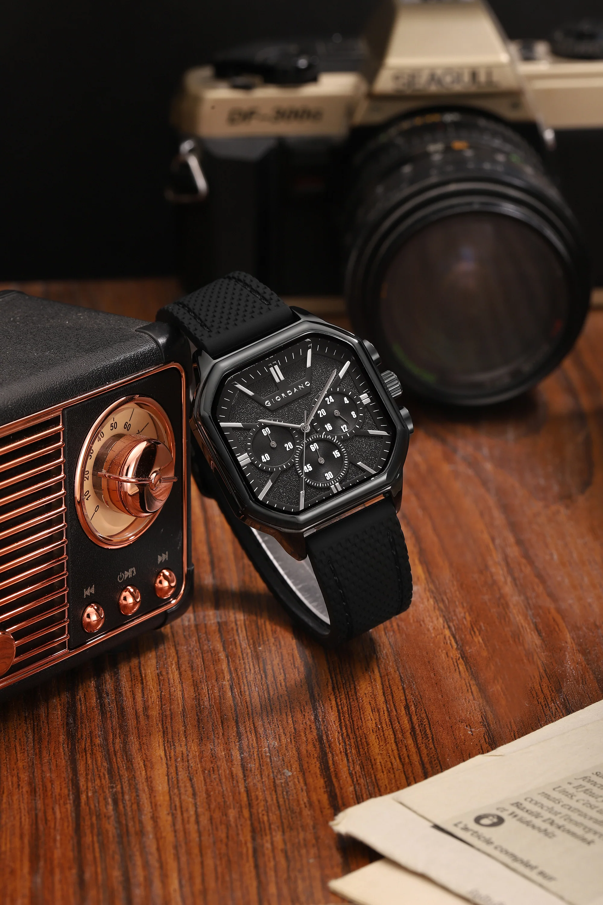 Giordano Analog Chronograph Watch for Men with Square Dial, Multi-Function Subdials, Quartz Movement and Silicone Strap - GZ-50171-11 - Image 3