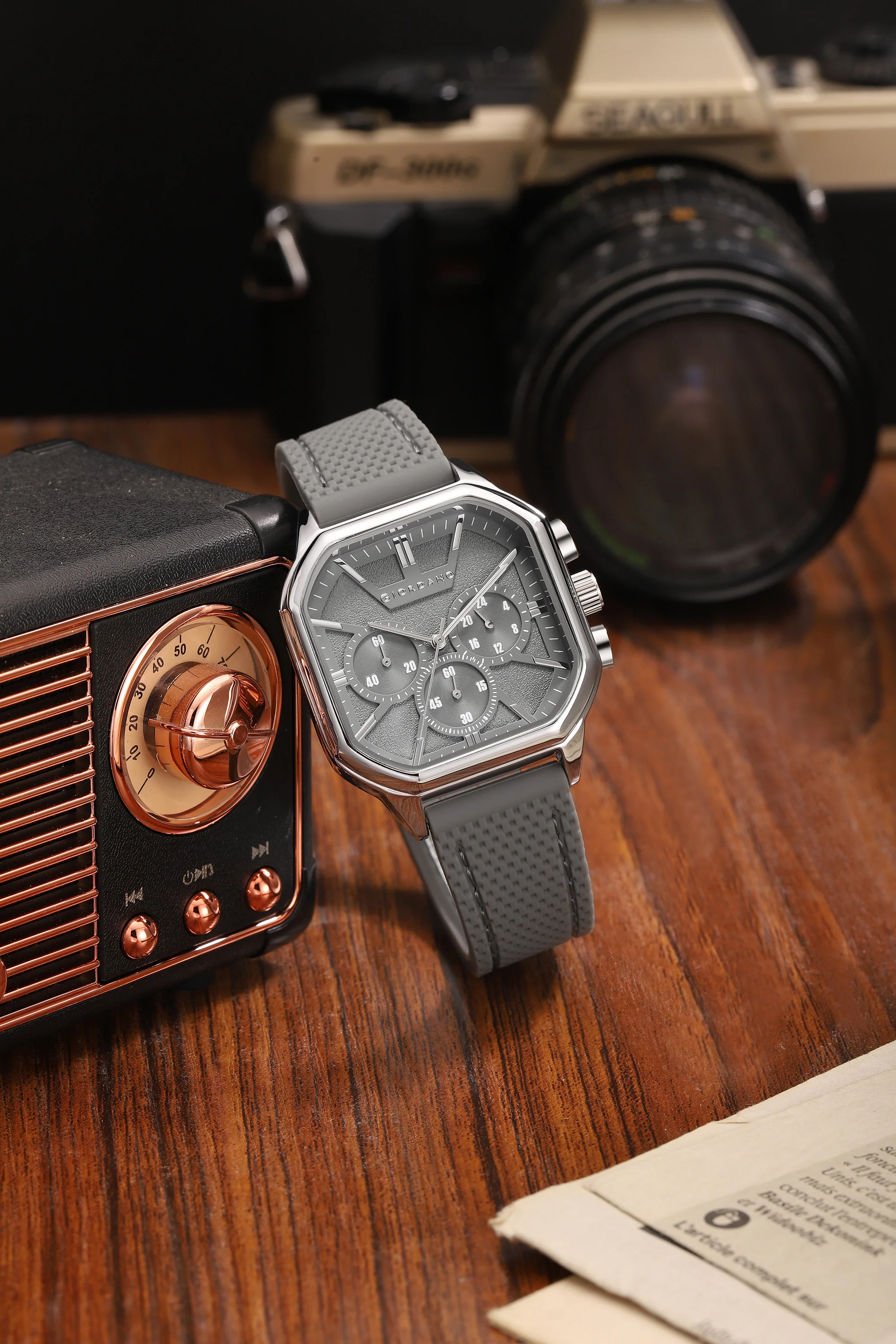 Giordano Analog Chronograph Watch for Men with Square Dial, Multi-Function Subdials, Quartz Movement and Silicone Strap - GZ-50171-22 - Image 3