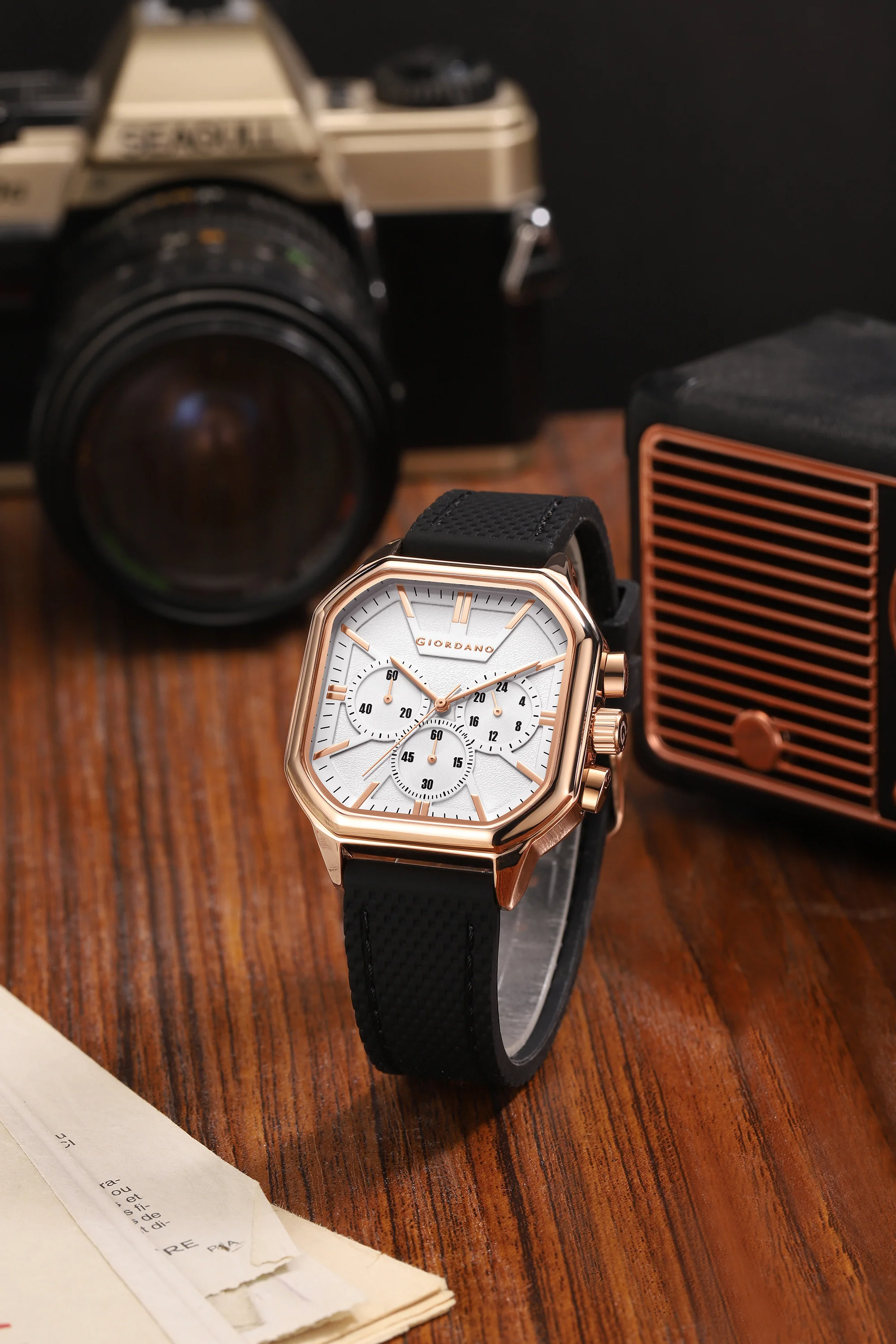 Giordano Analog Chronograph Watch for Men with Square Dial, Multi-Function Subdials, Quartz Movement and Silicone Strap - GZ-50171-33 - Image 3
