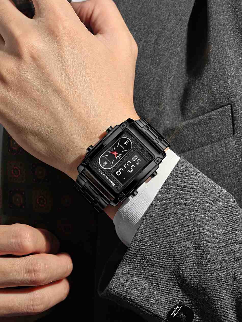 Giordano Analog-Digital Quartz Watch for Men with LED Light, 3-Time Display, Date Function, 30M Water Resistance & Stainless Steel Strap - GZ-50184-11 - Image 2
