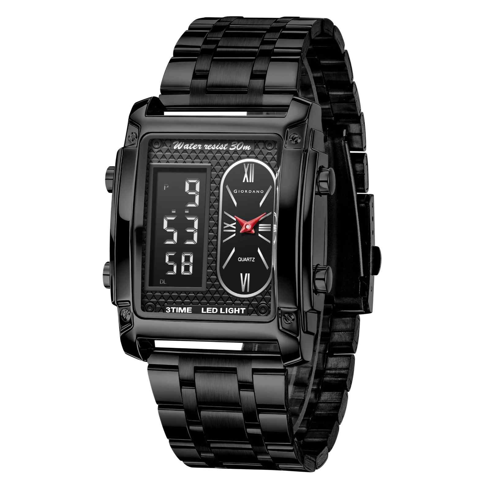 Giordano Analog-Digital Quartz Watch for Men with LED Light, 3-Time Display, Date Function, 30M Water Resistance & Stainless Steel Strap - GZ-50184-11 - Image 6