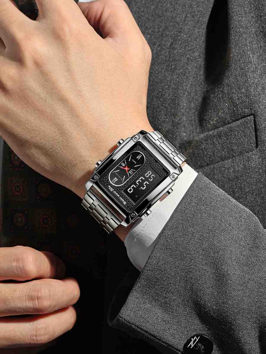Giordano Analog-Digital Quartz Watch for Men with LED Light, 3-Time Display, Date Function, 30M Water Resistance & Stainless Steel Strap - GZ-50184-33 - Image 2