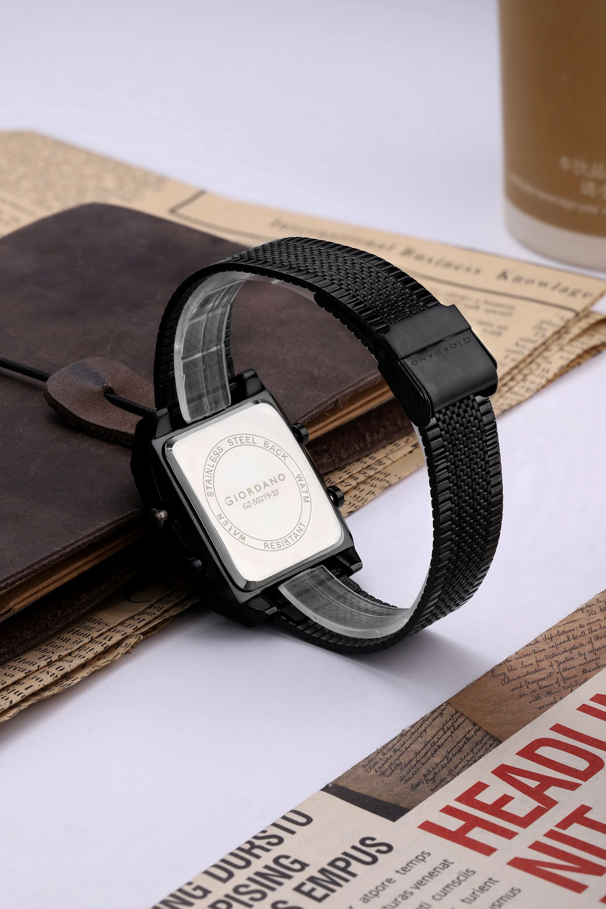Giordano Analog-Digital Square Watch for Men Dual Time Display, Quartz Movement, Day Display, Textured Dial and Black Stainless Steel Strap - GZ-50219-22 - Image 4
