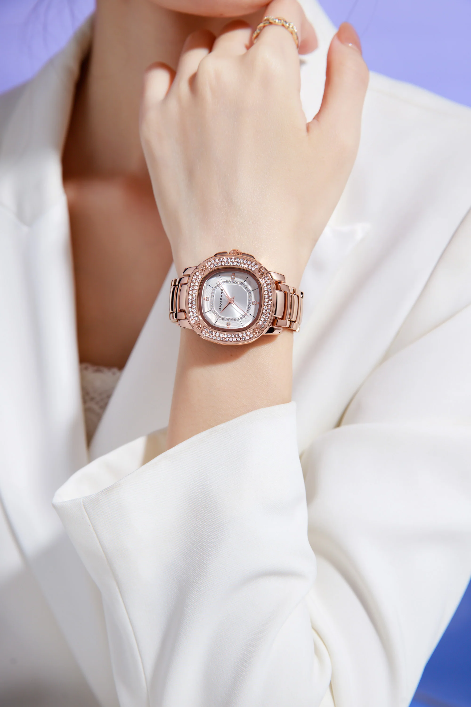 Giordano Analog dress Watch for Women with square dial , Crystal-Accented Bezel and stainless steel strap | GZ-60109-44 - Image 2