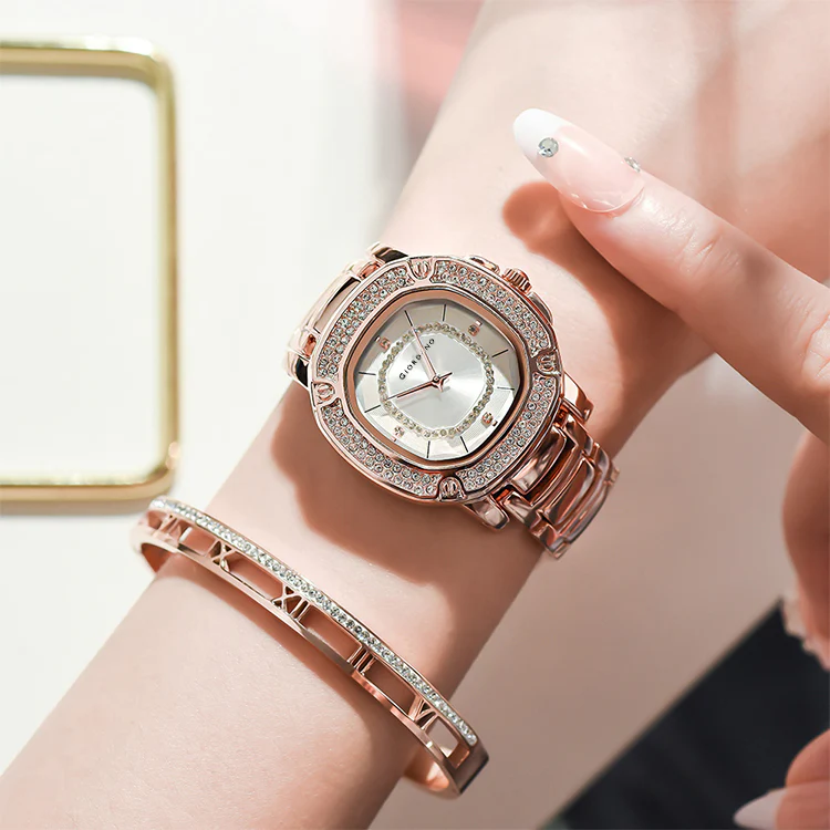 Giordano Analog dress Watch for Women with square dial , Crystal-Accented Bezel and stainless steel strap | GZ-60109-44 - Image 3