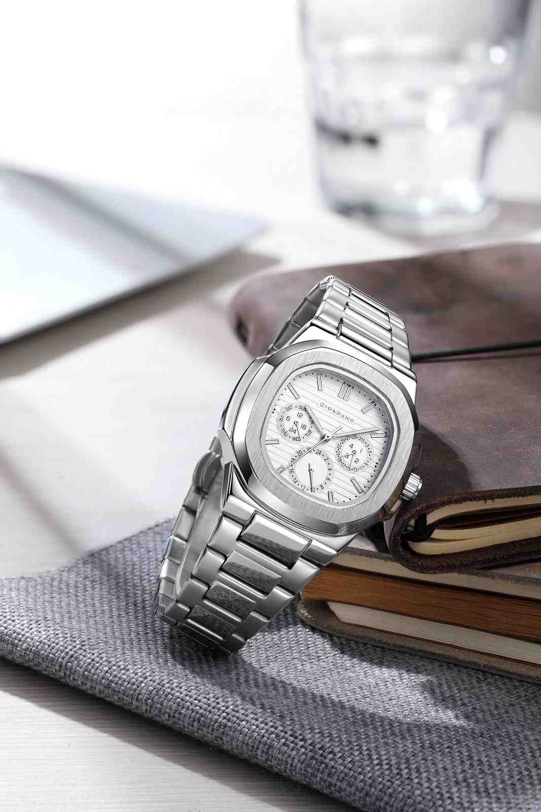 Giordano Analog Multifunction Watch for Men – Textured Dial with Cushion Case, Luminous Index Markers, Stainless Steel Strap, Day & Date Display GZ-50167-22 - Image 3
