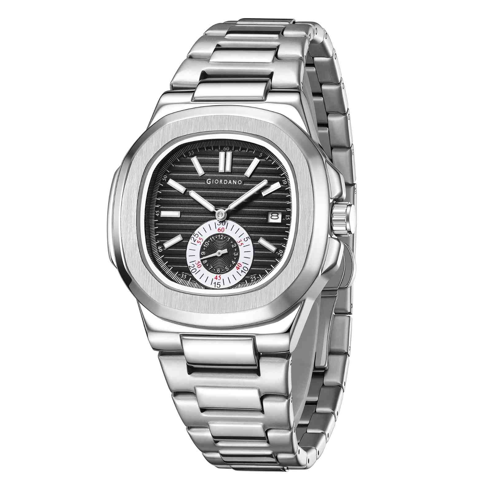 Giordano Analog Multifunction Watch for Men – Textured Dial with Cushion Case, Small Seconds Sub-Dial, Stainless Steel Strap & Date Display GZ-50160-11 - Image 5