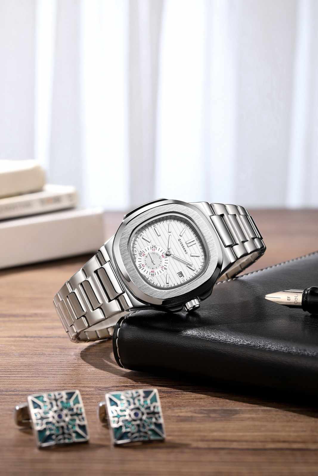 Giordano Analog Multifunction Watch for Men – Textured Dial with Cushion Case, Small Seconds Sub-Dial, Stainless Steel Strap & Date Display GZ-50160-22 - Image 3