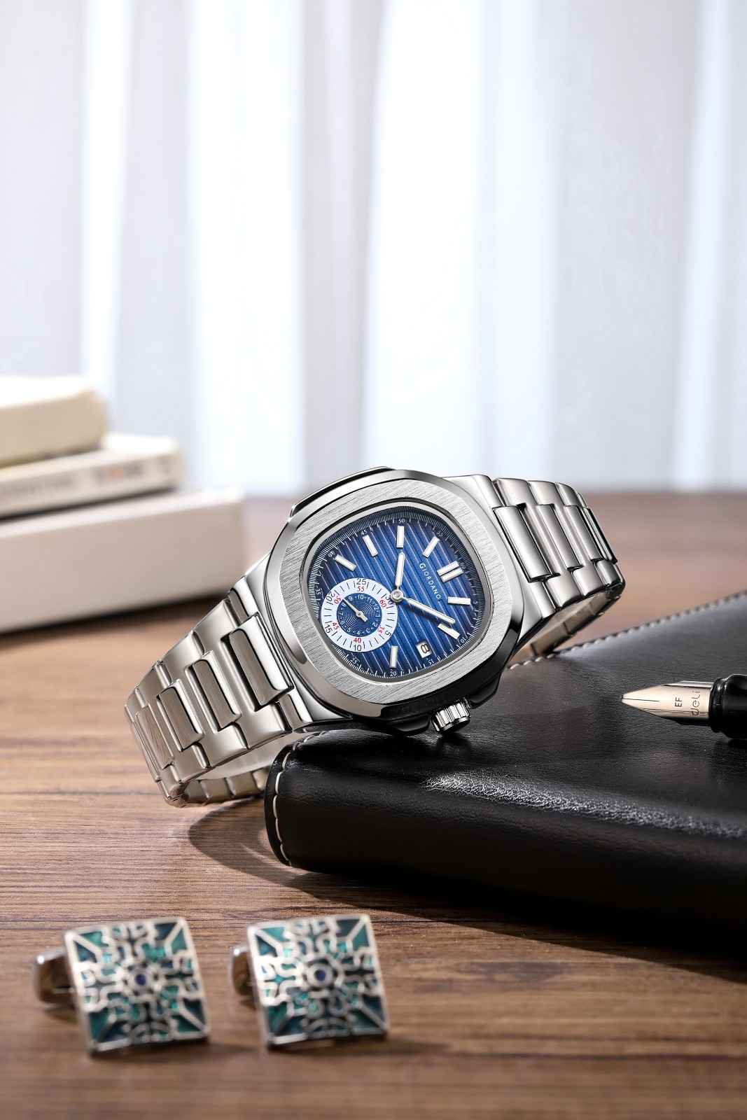 Giordano Analog Multifunction Watch for Men – Textured Dial with Cushion Case, Small Seconds Sub-Dial, Stainless Steel Strap & Date Display GZ-50160-33 - Image 3