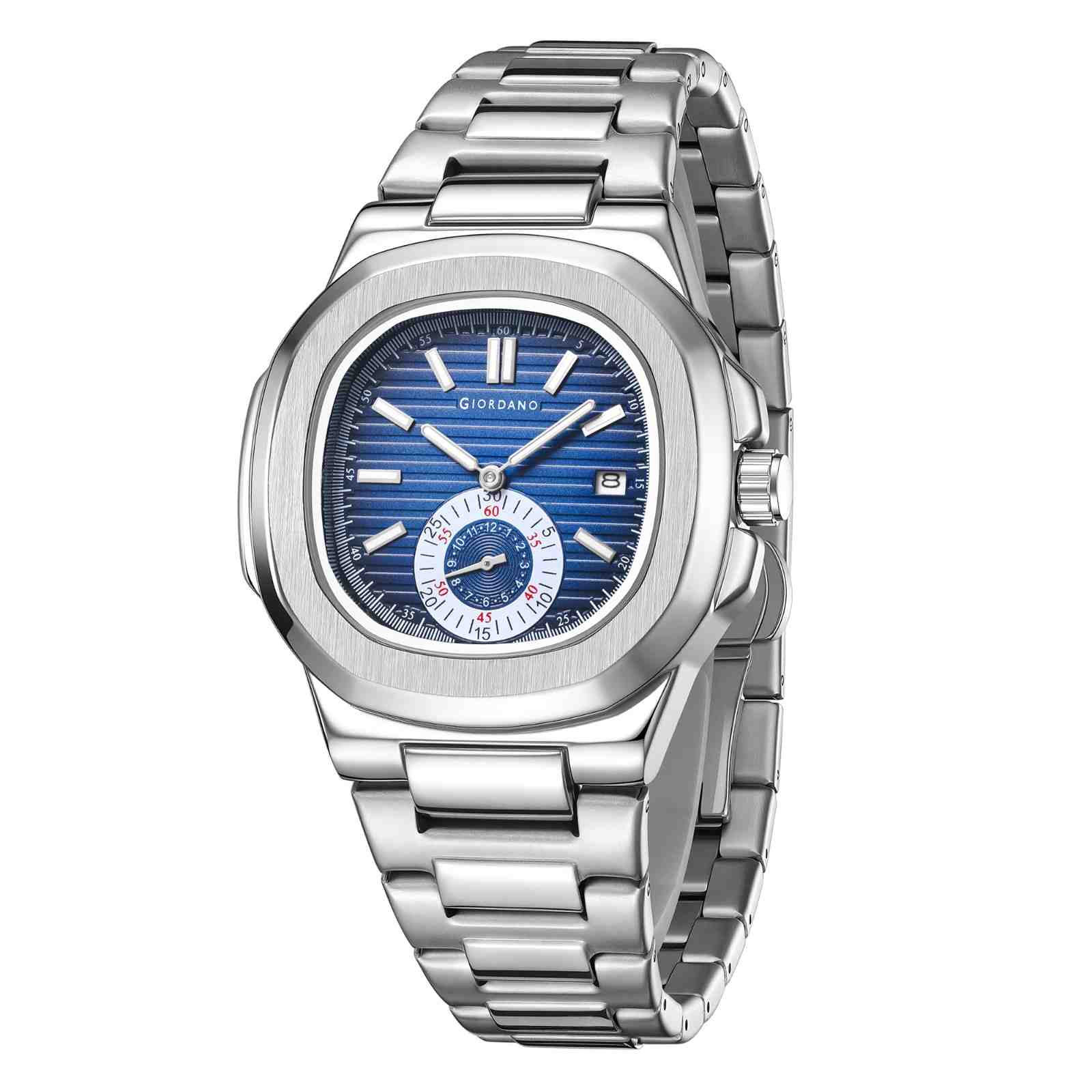 Giordano Analog Multifunction Watch for Men – Textured Dial with Cushion Case, Small Seconds Sub-Dial, Stainless Steel Strap & Date Display GZ-50160-33 - Image 5
