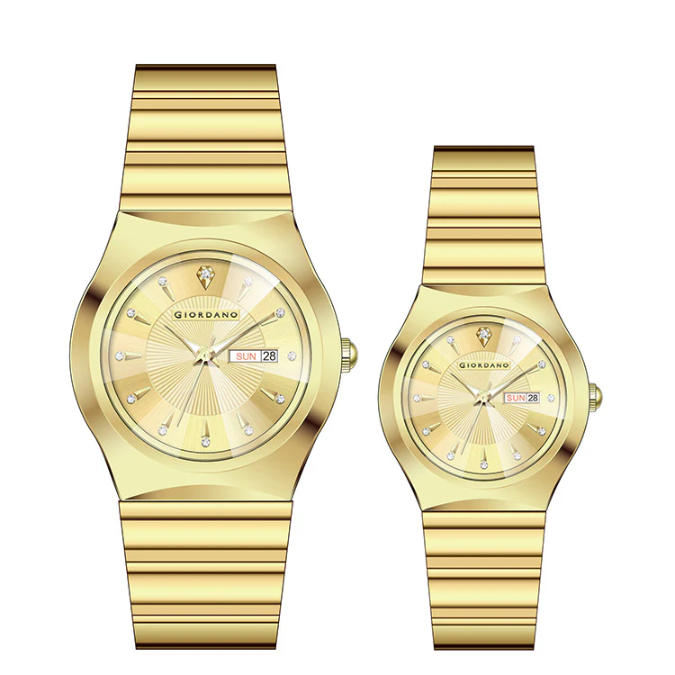 Giordano Analog Pair Watch For Unisex With Round Dial, Crystal Indices , Date Display And Stainless Steel Strap GZ-990-SET-11 - Image 5