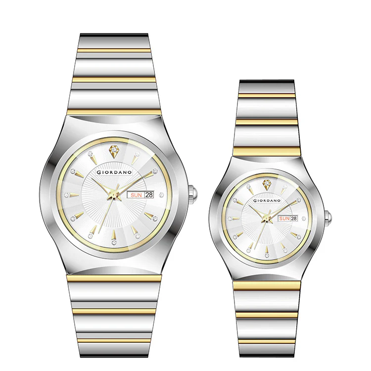 Giordano Analog Pair Watch For Unisex With Round Dial, Crystal Indices , Date Display And Stainless Steel Strap GZ-990-SET-22 - Image 5