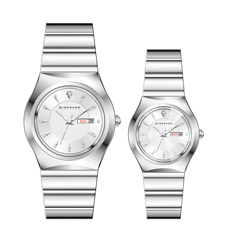 Giordano Analog Pair Watch For Unisex With Round Dial, Crystal Indices , Date Display And Stainless Steel Strap GZ-990-SET-33 - Image 5