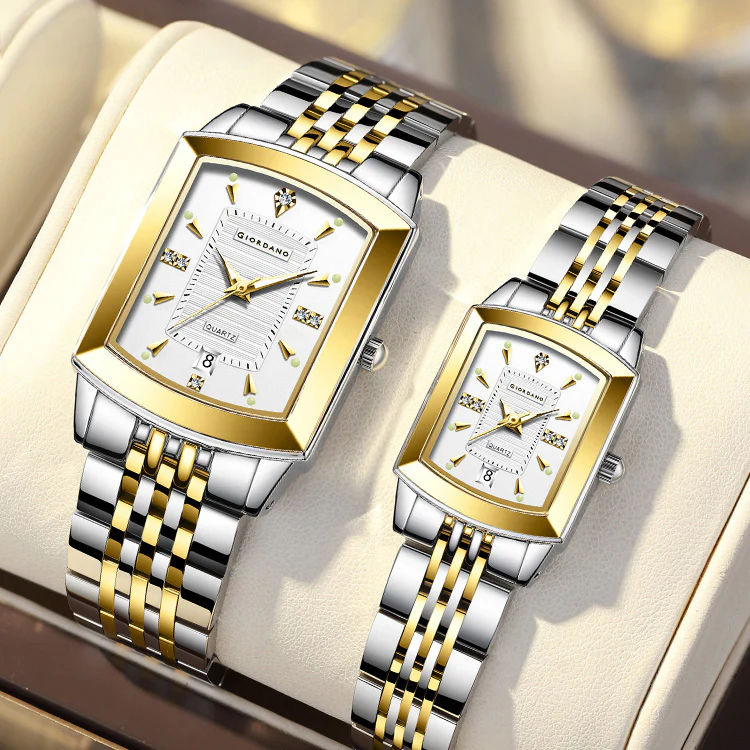 Giordano Analog Pair Watch For Unisex With Round Dial, Crystal Indices , Date Display And Stainless Steel Strap GZ-991-SET-22 - Image 3