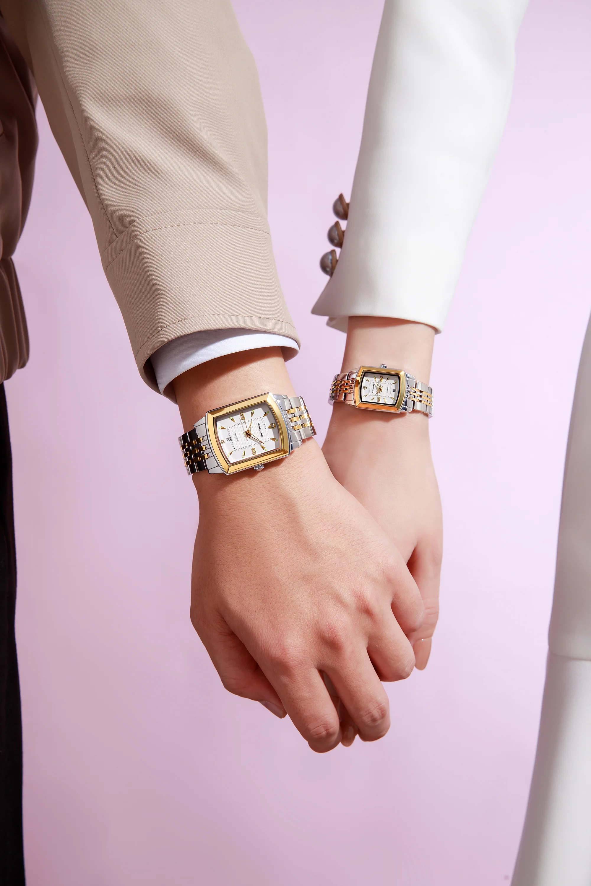 Giordano Analog Pair Watch For Unisex With Round Dial, Crystal Indices , Date Display And Stainless Steel Strap GZ-991-SET-22 - Image 4
