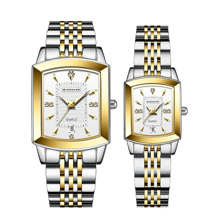 Giordano Analog Pair Watch For Unisex With Round Dial, Crystal Indices , Date Display And Stainless Steel Strap GZ-991-SET-22 - Image 6