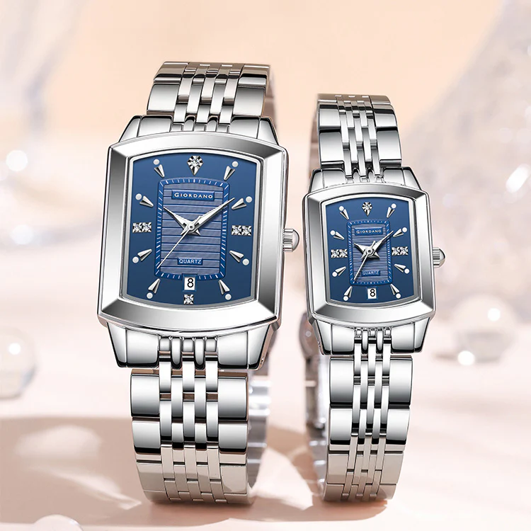 Giordano Analog Pair Watch For Unisex With Round Dial, Crystal Indices , Date Display And Stainless Steel Strap GZ-991-SET-44 - Image 3