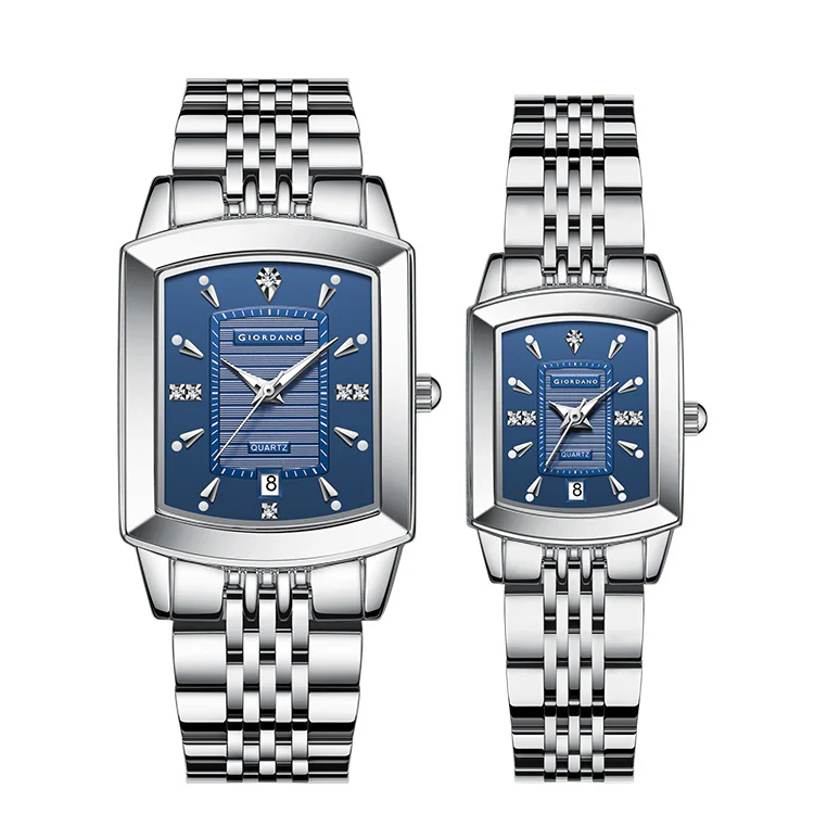 Giordano Analog Pair Watch For Unisex With Round Dial, Crystal Indices , Date Display And Stainless Steel Strap GZ-991-SET-44 - Image 5