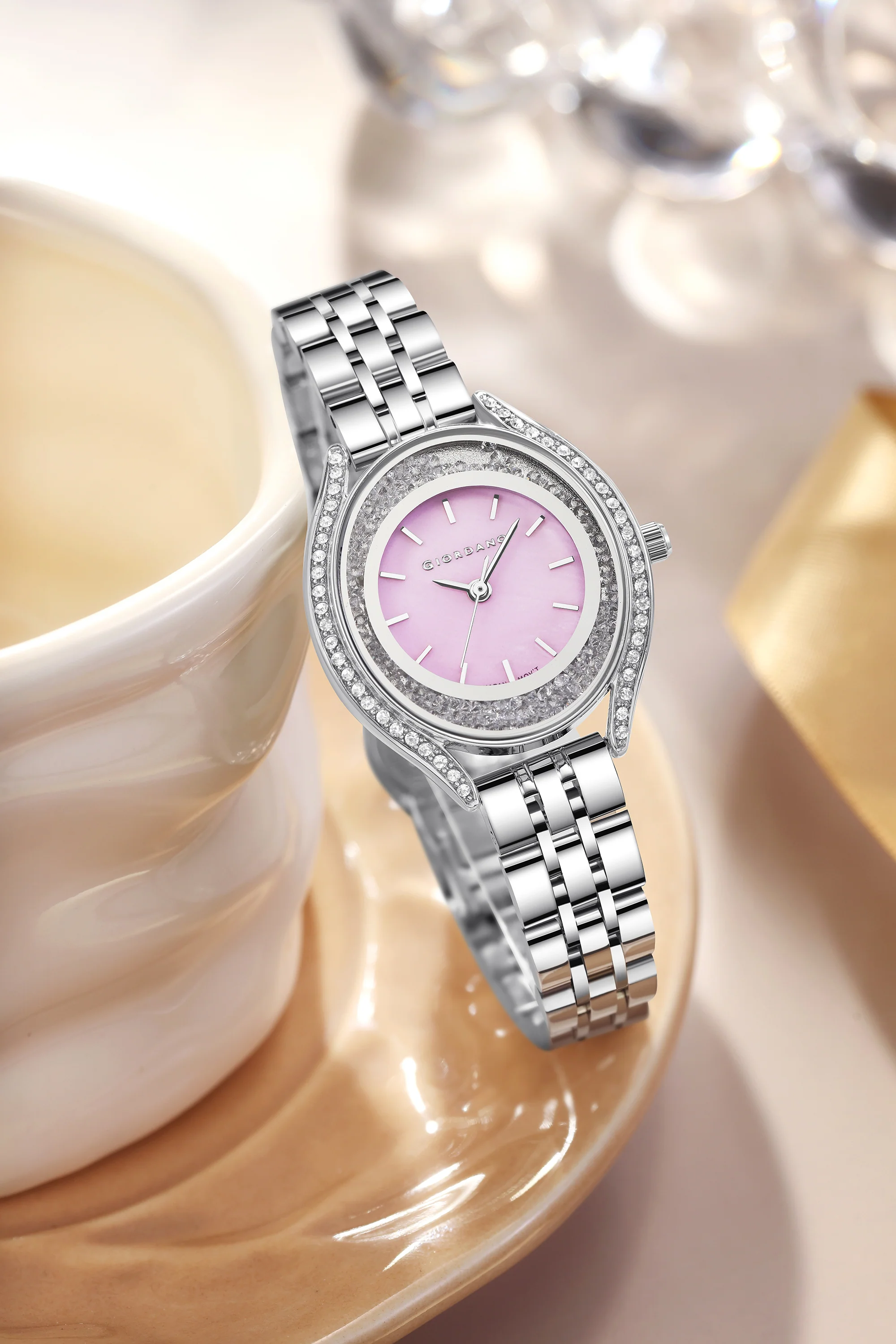Giordano Analog Quartz Watch & Bangle Set for Women with Round Dial, Crystal-Studded Case, Stainless Steel Strap and Water Resistance - GZ-60146-11 - Image 5