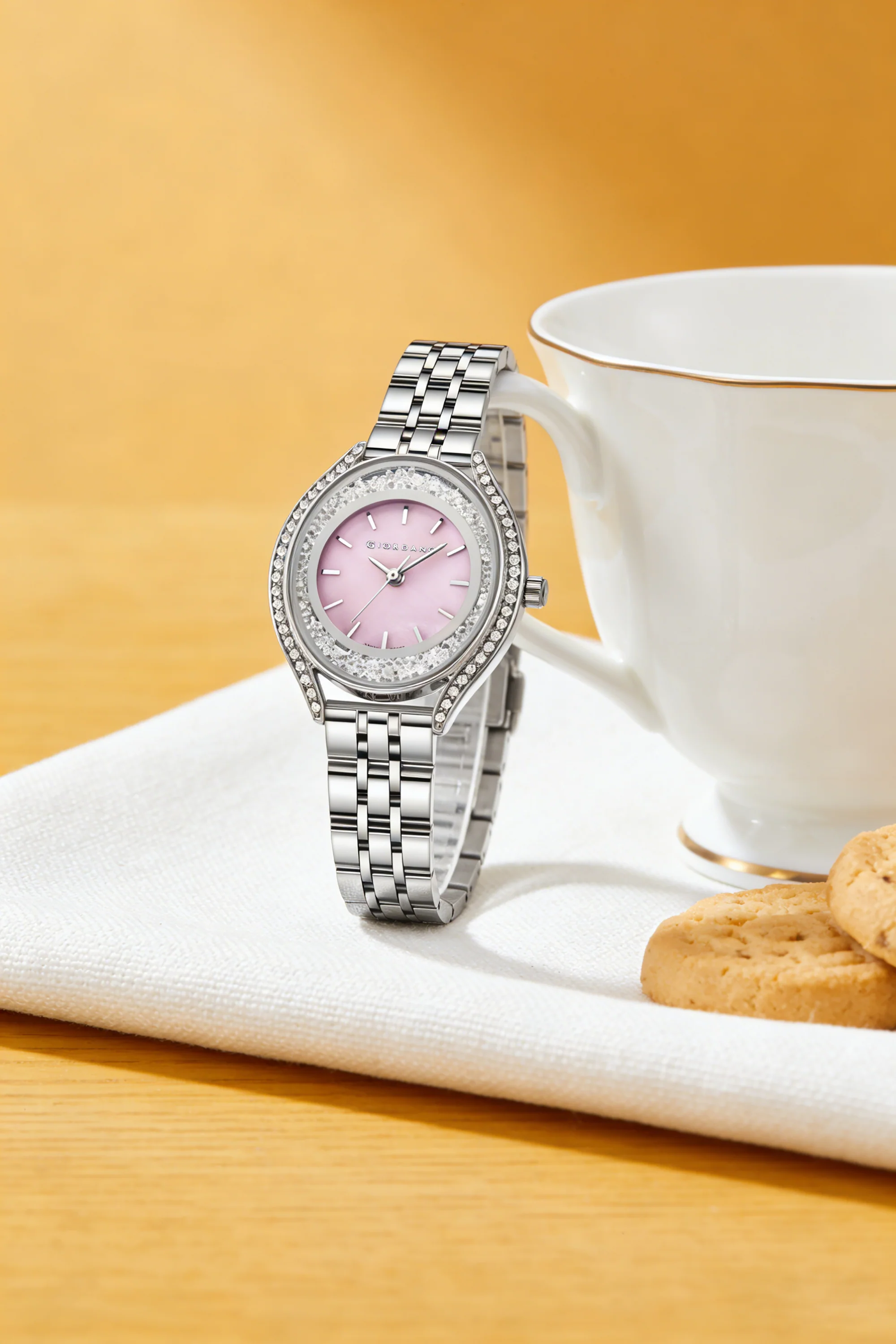 Giordano Analog Quartz Watch & Bangle Set for Women with Round Dial, Crystal-Studded Case, Stainless Steel Strap and Water Resistance - GZ-60146-11 - Image 6