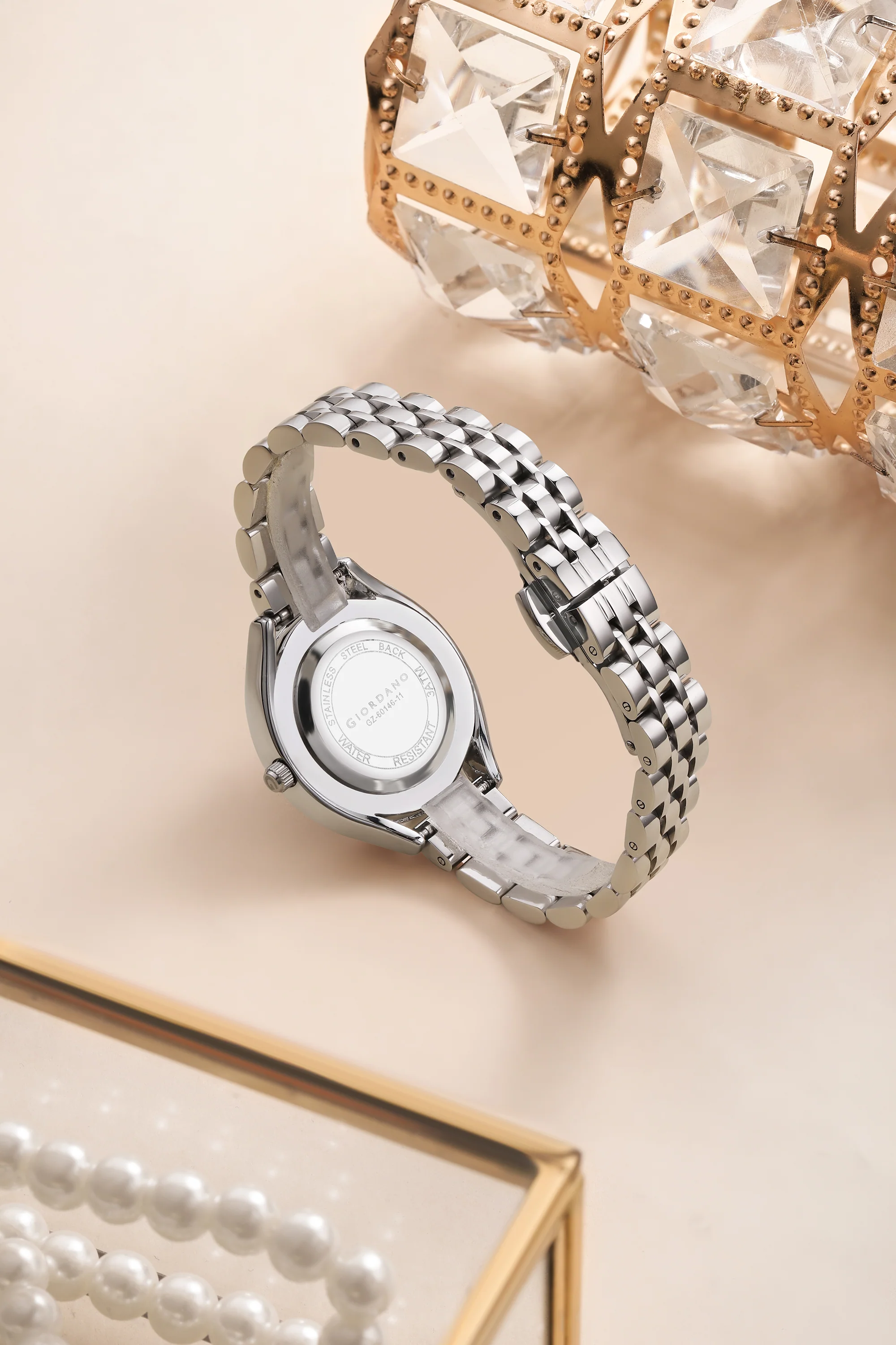 Giordano Analog Quartz Watch & Bangle Set for Women with Round Dial, Crystal-Studded Case, Stainless Steel Strap and Water Resistance - GZ-60146-11 - Image 7