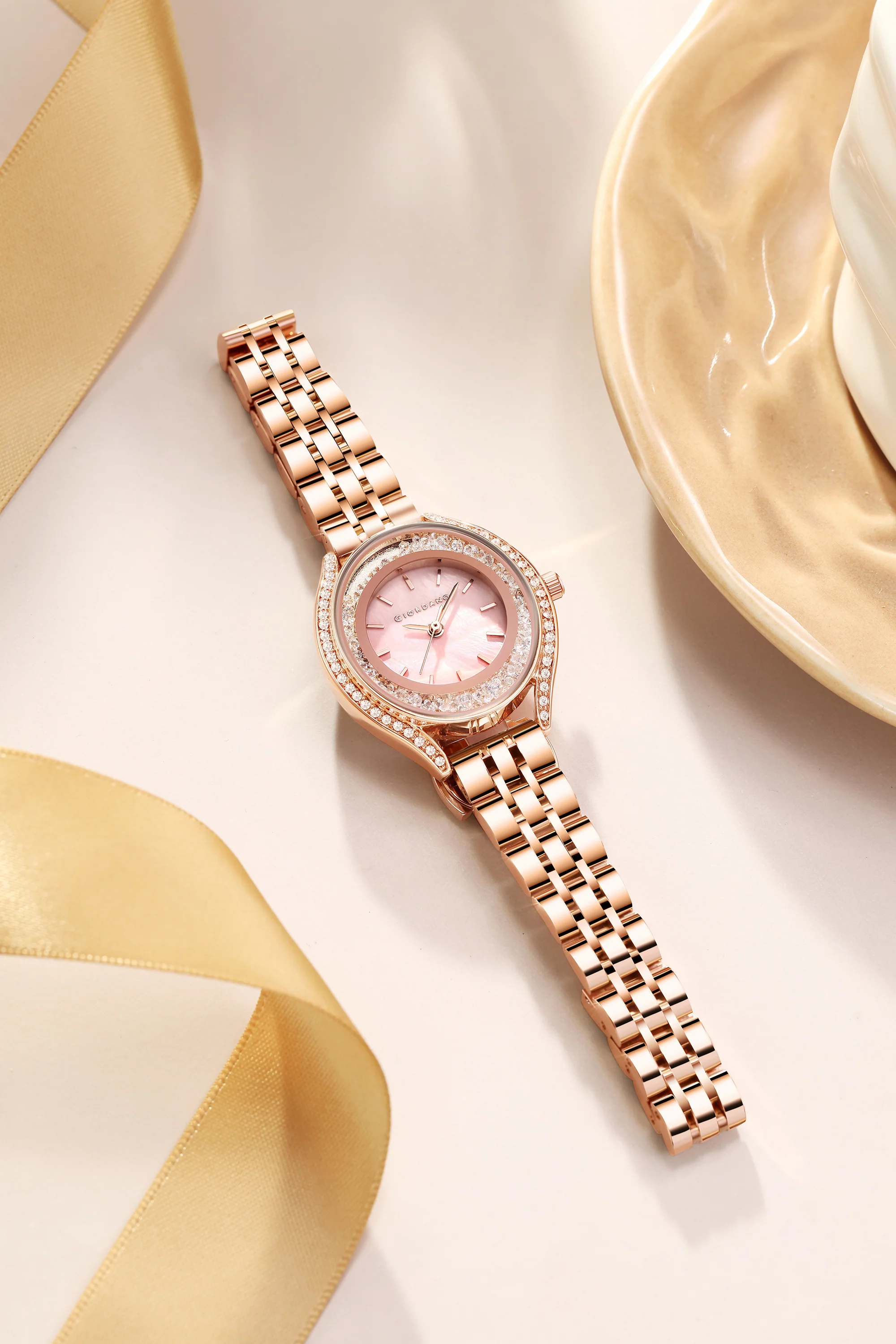 Giordano Analog Quartz Watch & Bangle Set for Women with Round Dial, Crystal-Studded Case, Stainless Steel Strap and Water Resistance - GZ-60146-22 - Image 3