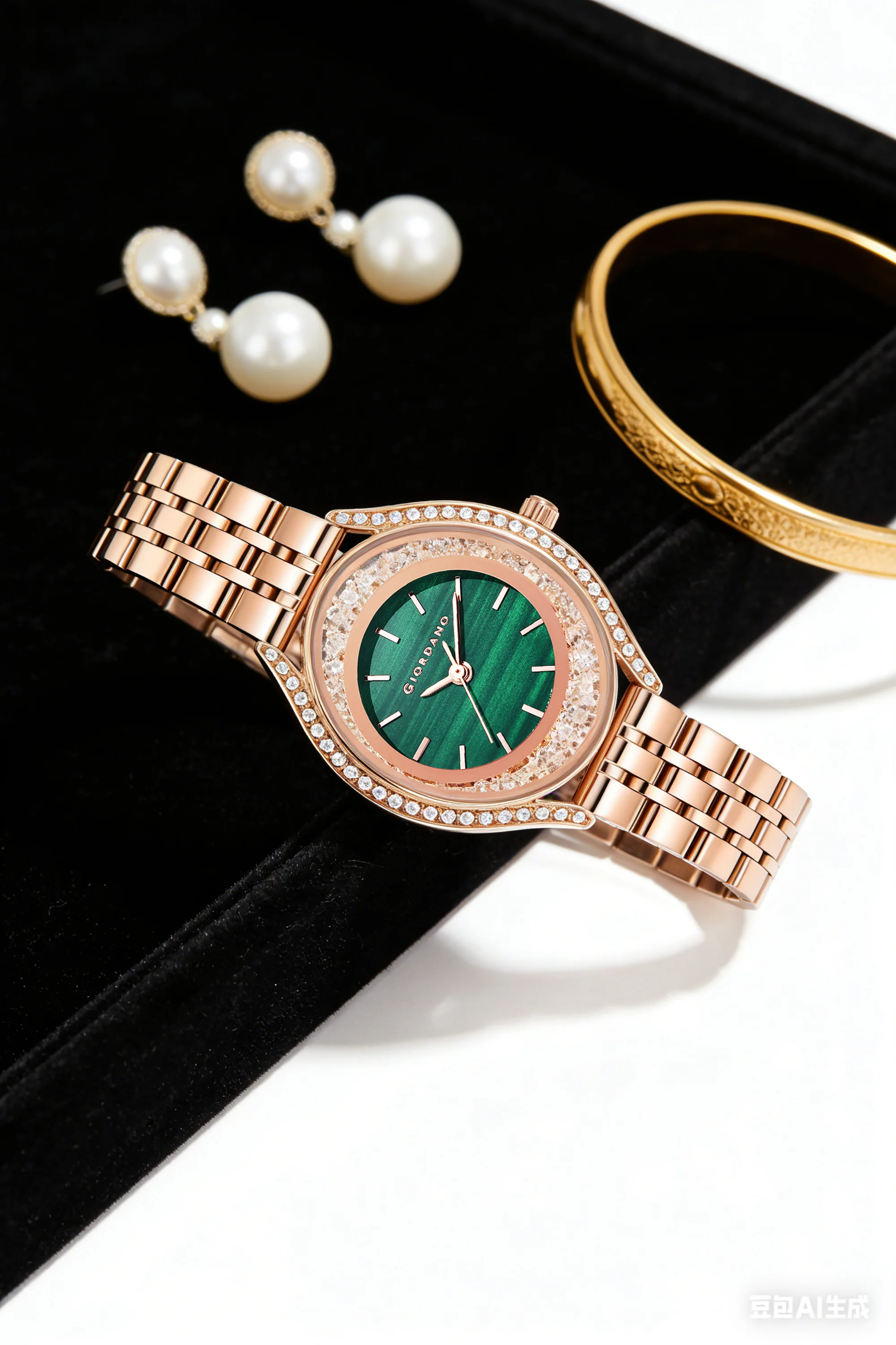 Giordano Analog Quartz Watch & Bangle Set for Women with Round Dial, Crystal-Studded Case, Stainless Steel Strap and Water Resistance - GZ-60146-33 - Image 3