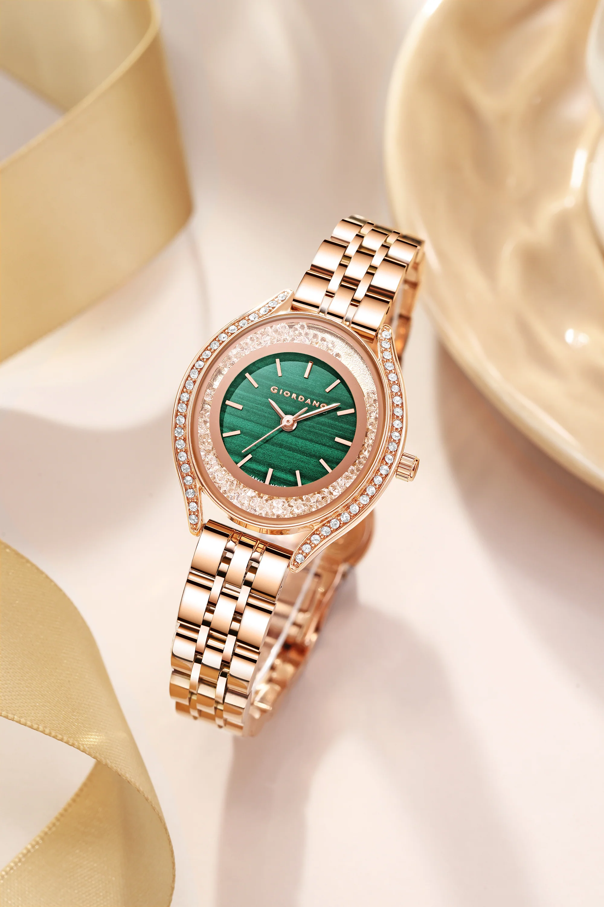 Giordano Analog Quartz Watch & Bangle Set for Women with Round Dial, Crystal-Studded Case, Stainless Steel Strap and Water Resistance - GZ-60146-33 - Image 5