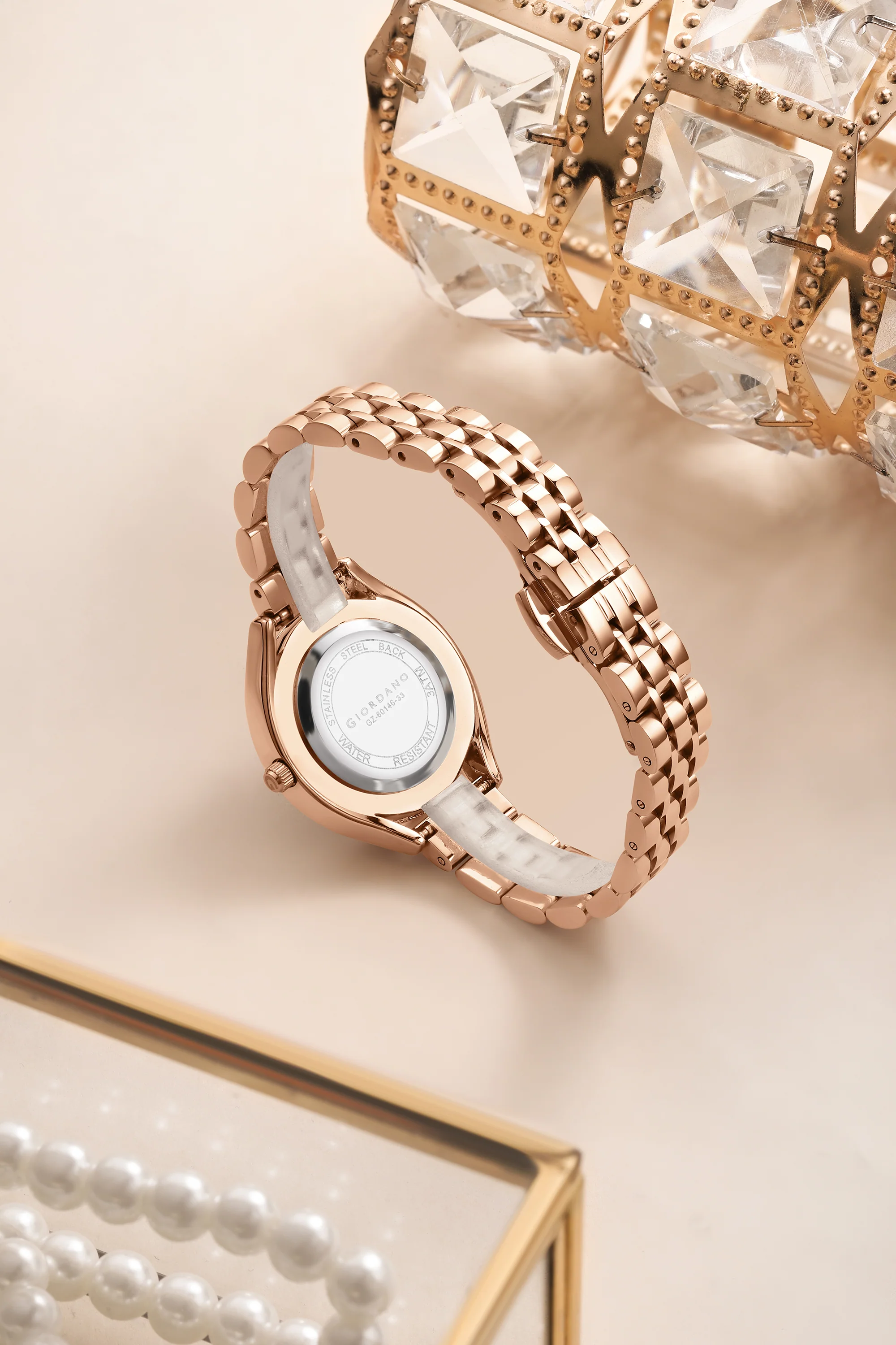 Giordano Analog Quartz Watch & Bangle Set for Women with Round Dial, Crystal-Studded Case, Stainless Steel Strap and Water Resistance - GZ-60146-33 - Image 8