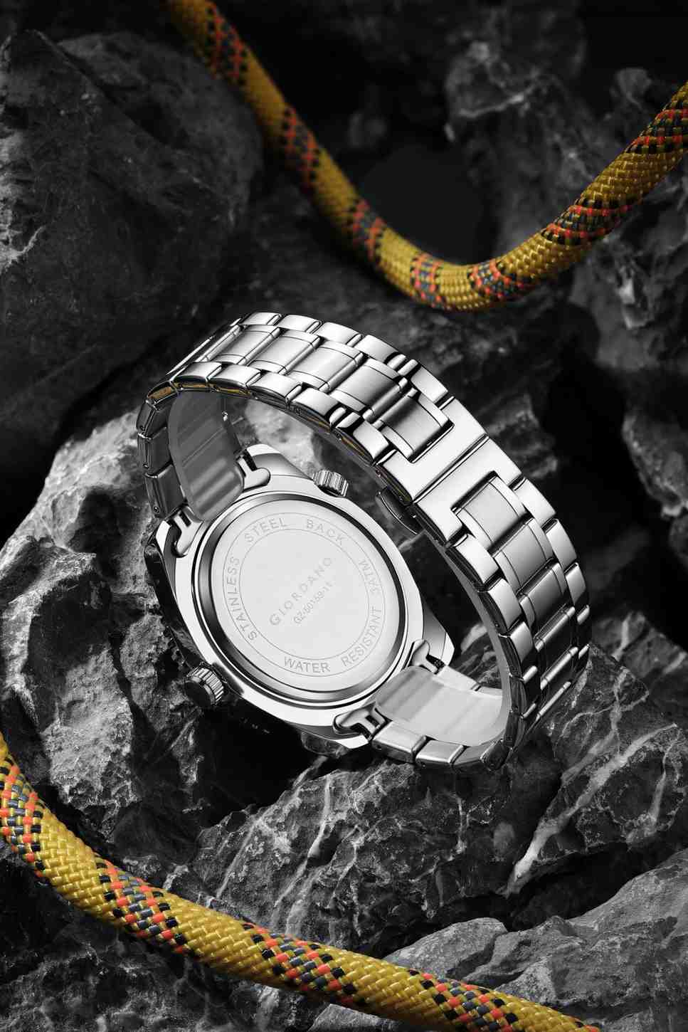 Giordano Analog Quartz Watch for Men – Round Dial with Rotating Bezel, Luminous Hour Markers, Silicone & Stainless Steel Strap, Date Display GZ-50159-11 - Image 4