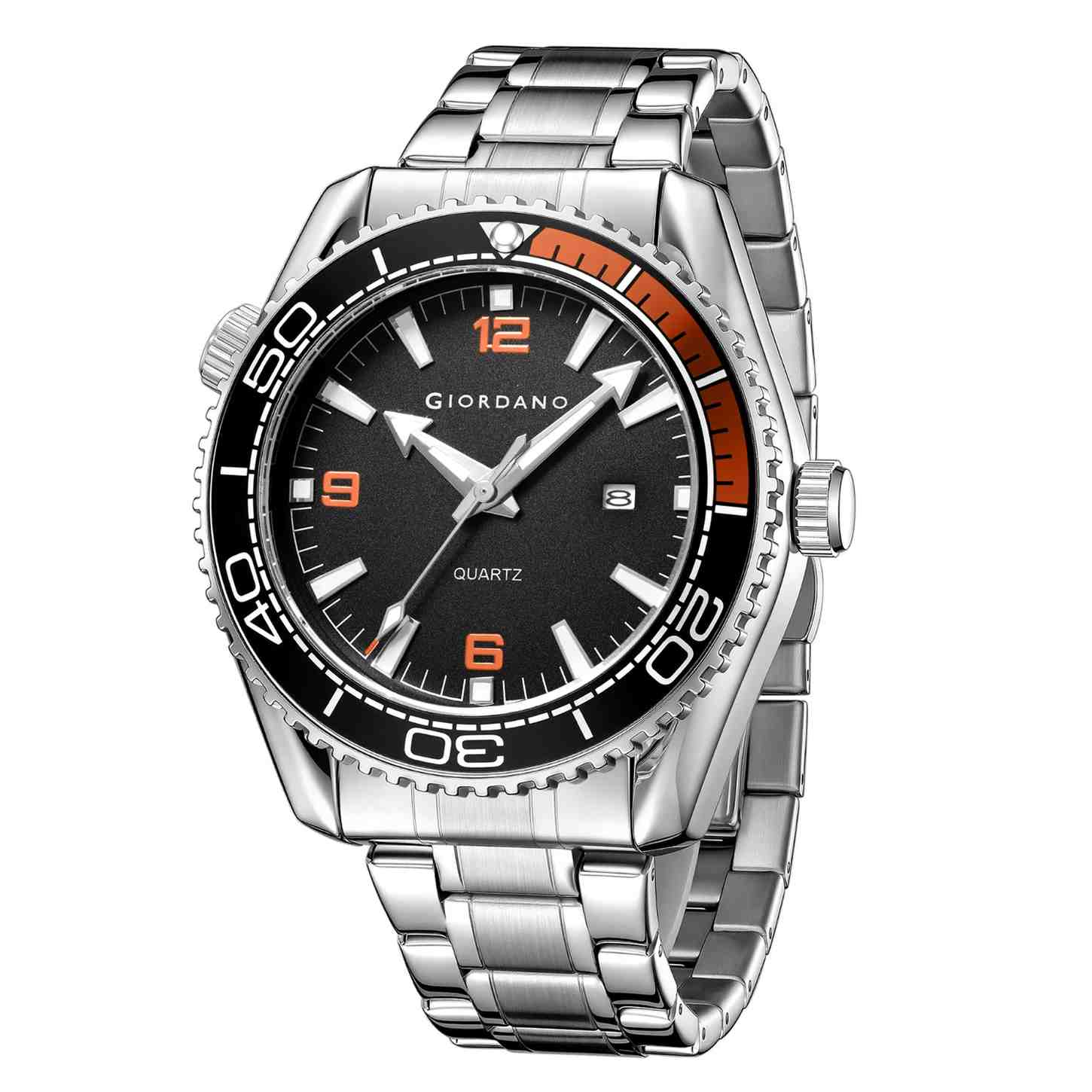 Giordano Analog Quartz Watch for Men – Round Dial with Rotating Bezel, Luminous Hour Markers, Silicone & Stainless Steel Strap, Date Display GZ-50159-11 - Image 5
