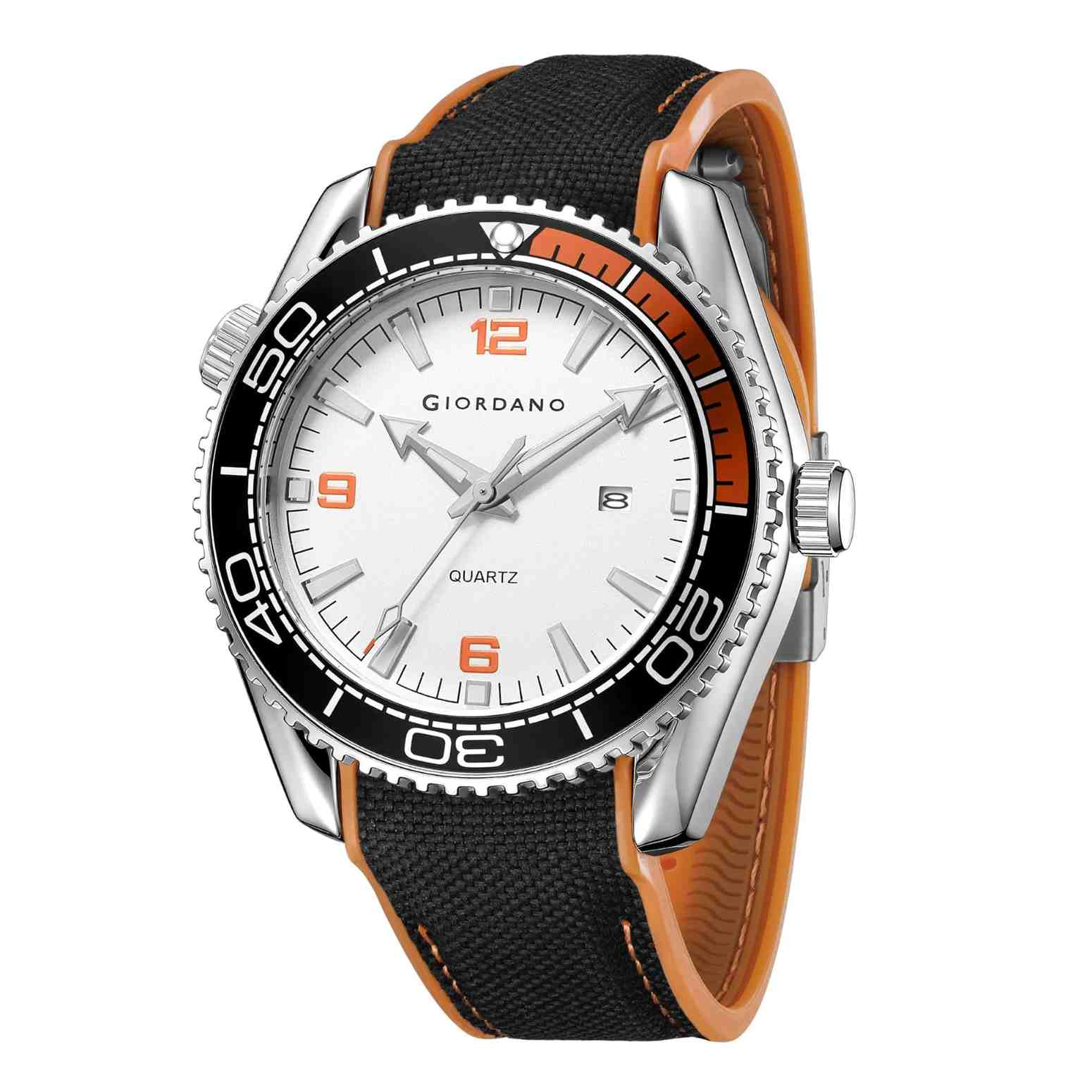 Giordano Analog Quartz Watch For Men – Round Dial with Rotating Bezel, Luminous Hour Markers, Silicone Strap, Date Display GZ-50159-01 - Image 5