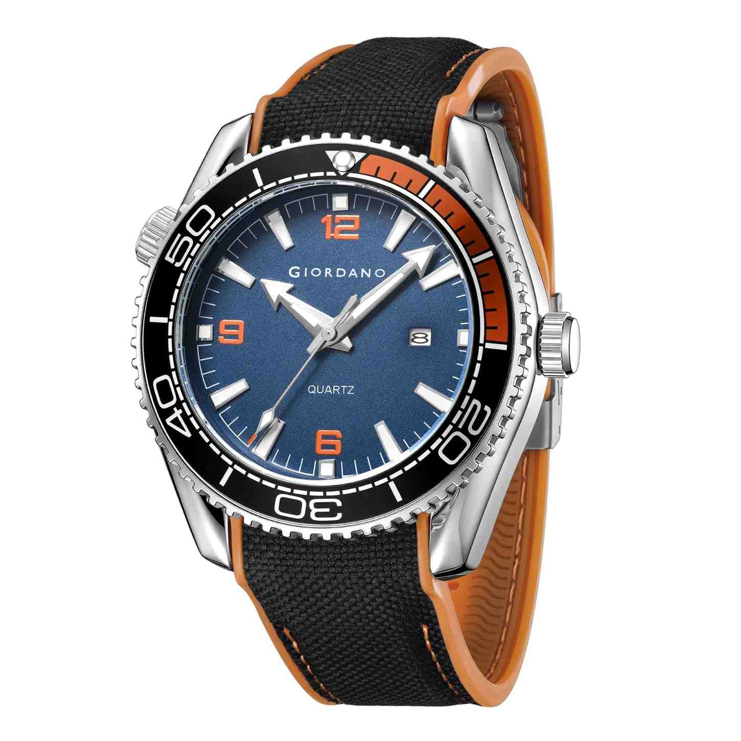Giordano Analog Quartz Watch For Men – Round Dial with Rotating Bezel, Luminous Hour Markers, Silicone Strap, Date Display GZ-50159-02 - Image 5