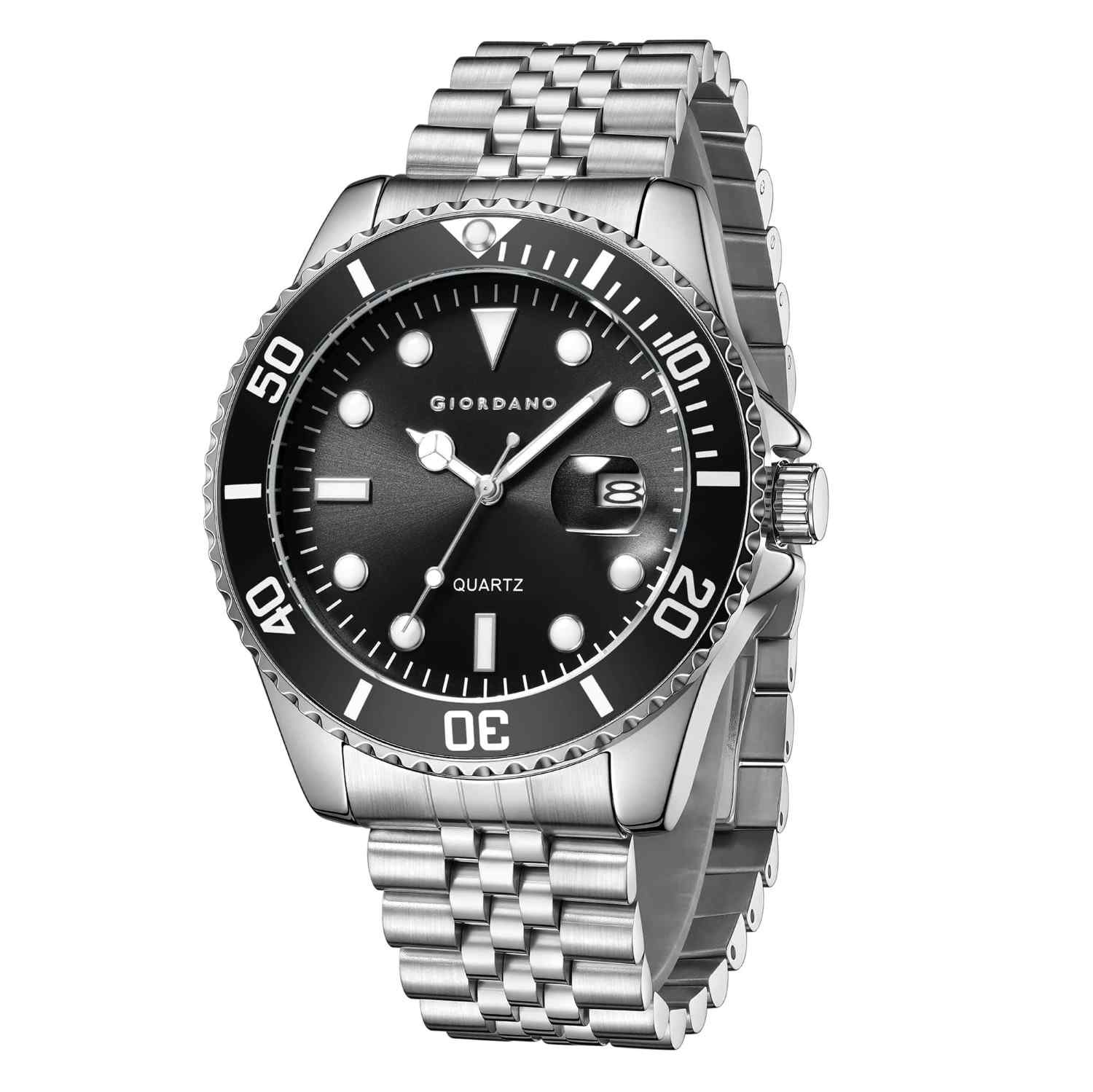 Giordano Analog Quartz Watch for Men – Round Dial with Rotating Bezel, Luminous Hour Markers, Stainless Steel Strap & Date Display GZ-50168-11 - Image 5