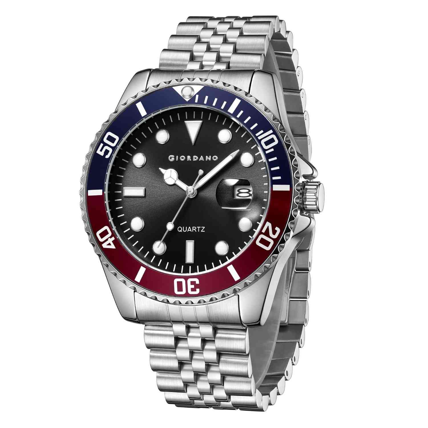 Giordano Analog Quartz Watch for Men – Round Dial with Rotating Bezel, Luminous Hour Markers, Stainless Steel Strap & Date Display GZ-50168-22 - Image 4