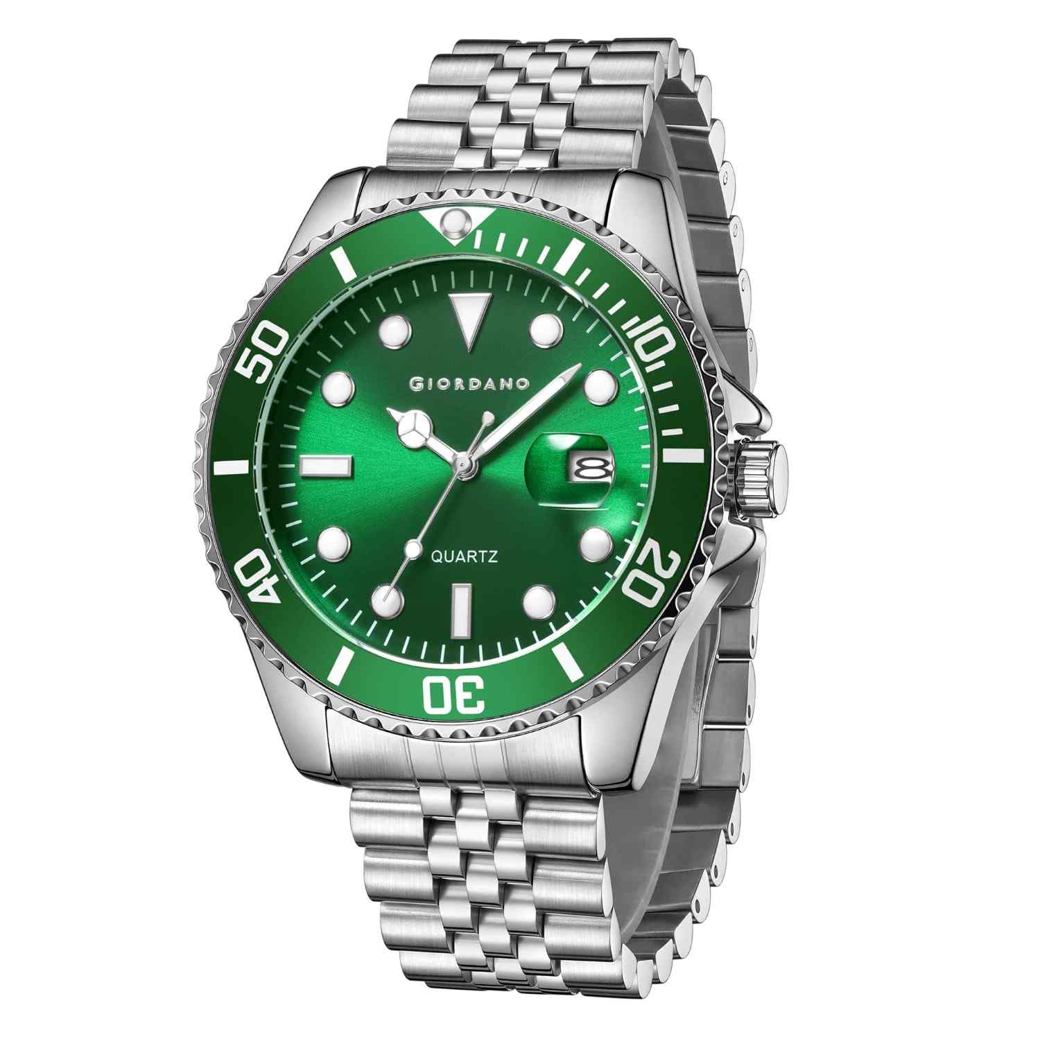 Giordano Analog Quartz Watch for Men – Round Dial with Rotating Bezel, Luminous Hour Markers, Stainless Steel Strap & Date Display GZ-50168-33 - Image 5