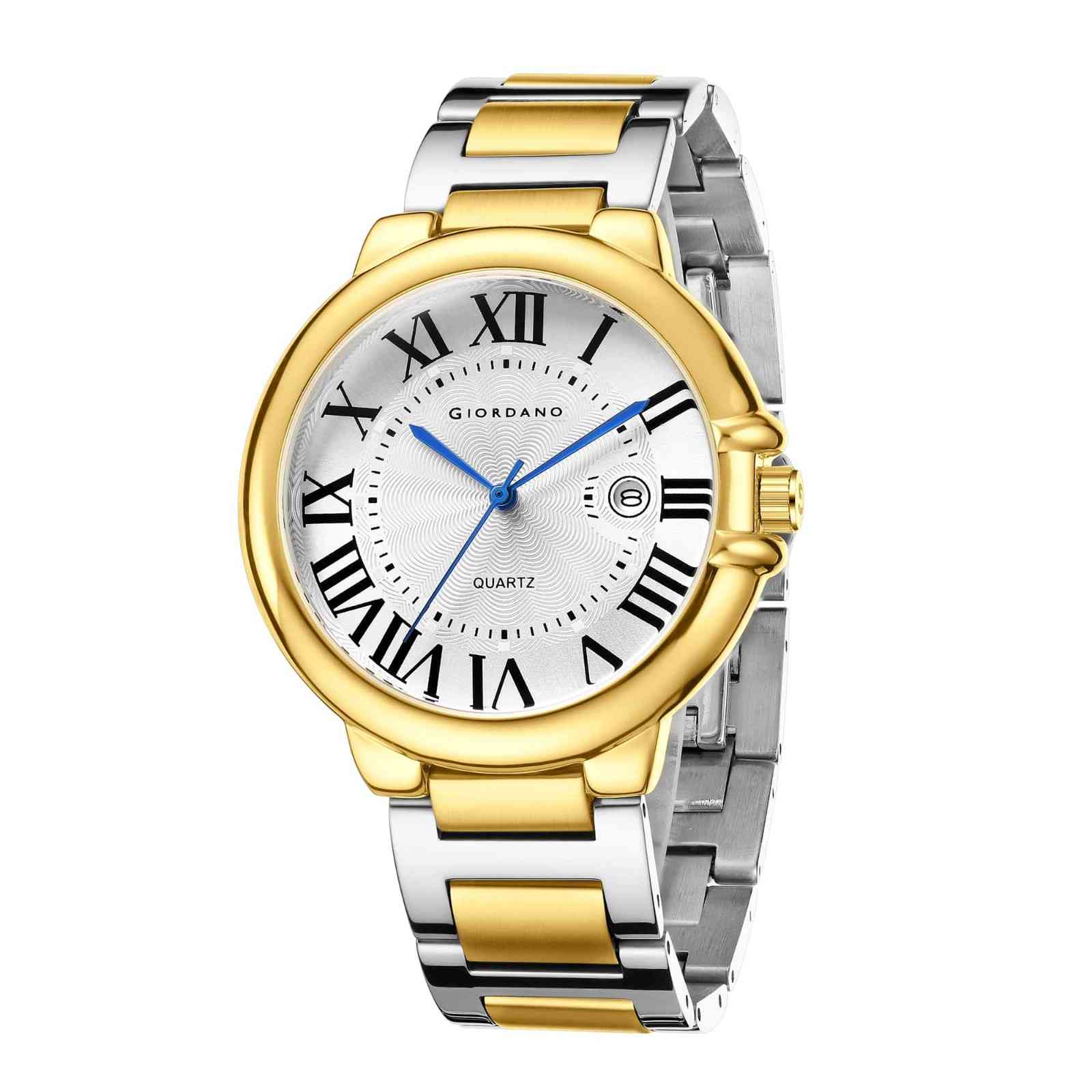 Giordano Analog Quartz Watch for Men – Stainless Steel Strap, Textured Dial with Roman Numerals, Blue Hands, Date Display - GZ-50187-22 - Image 5