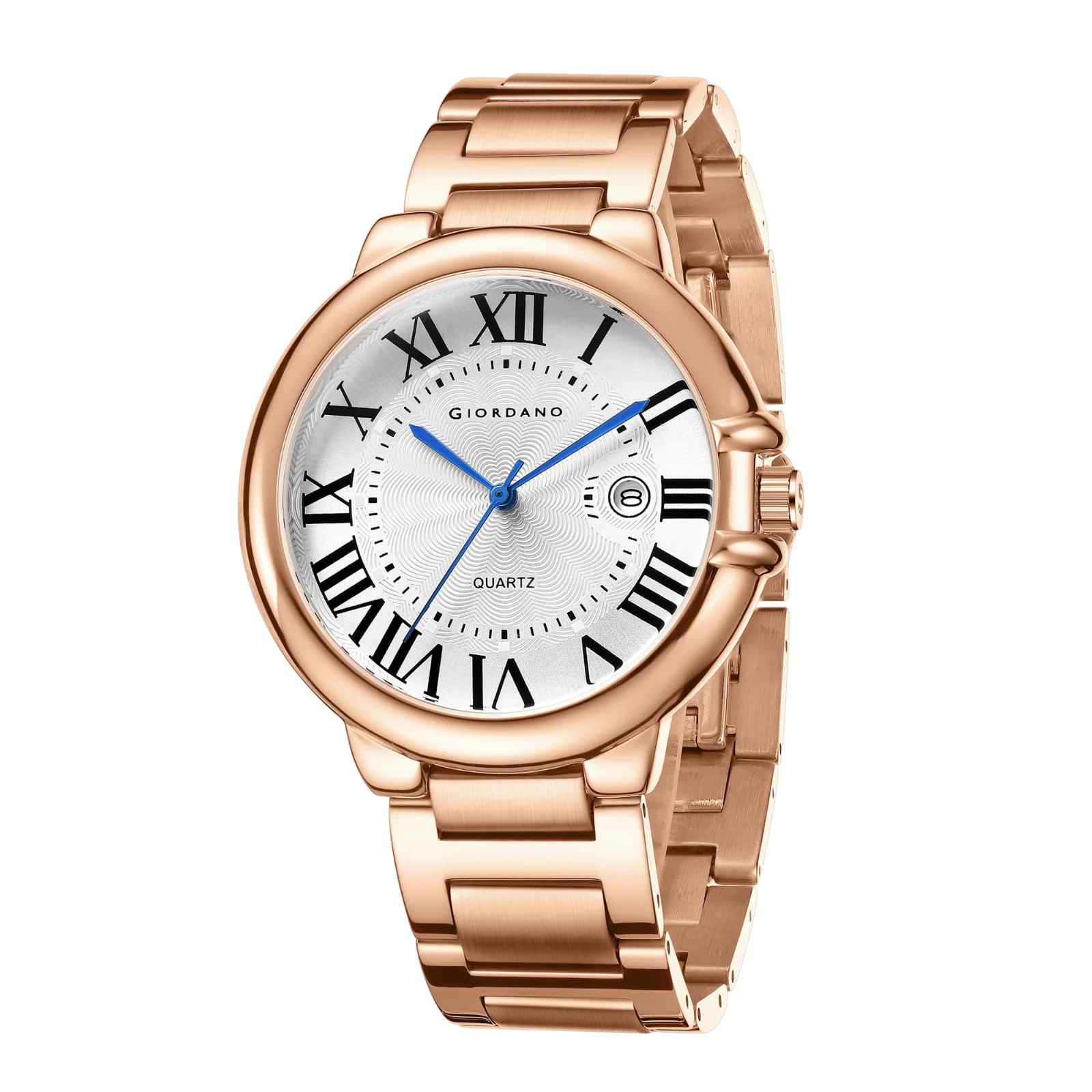 Giordano Analog Quartz Watch for Men – Stainless Steel Strap, Textured Dial with Roman Numerals, Blue Hands, Date Display - GZ-50187-33 - Image 5