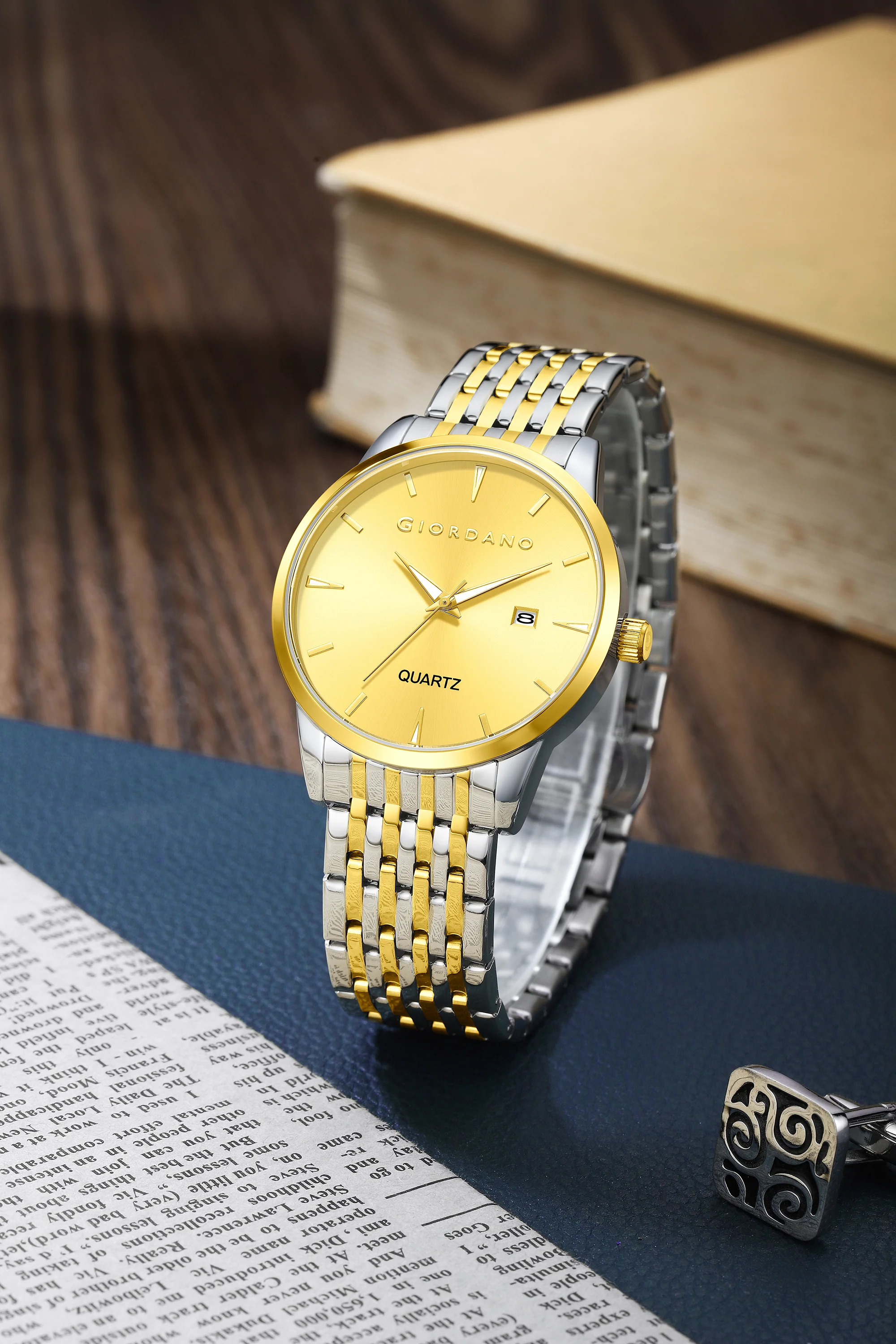 Giordano Analog Quartz Watch for Men with Black Sunray Dial, Gold-Tone Hands & Hour Markers, Date Display, Black Stainless Steel Strap and 3 ATM Water Resistant - GZ-50169-22 - Image 3