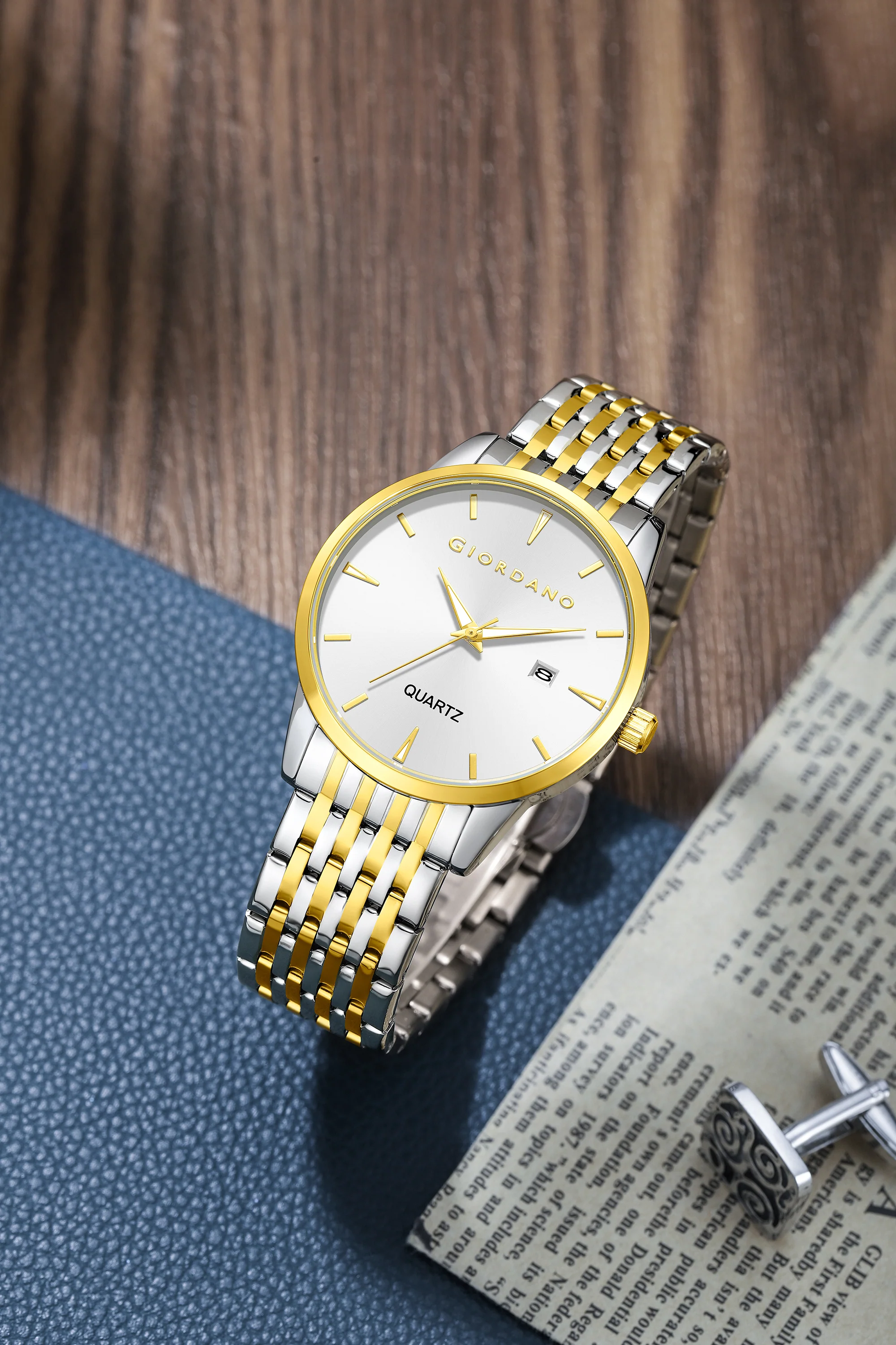 Giordano Analog Quartz Watch for Men with Black Sunray Dial, Gold-Tone Hands & Hour Markers, Date Display, Black Stainless Steel Strap and 3 ATM Water Resistant - GZ-50169-44 - Image 3
