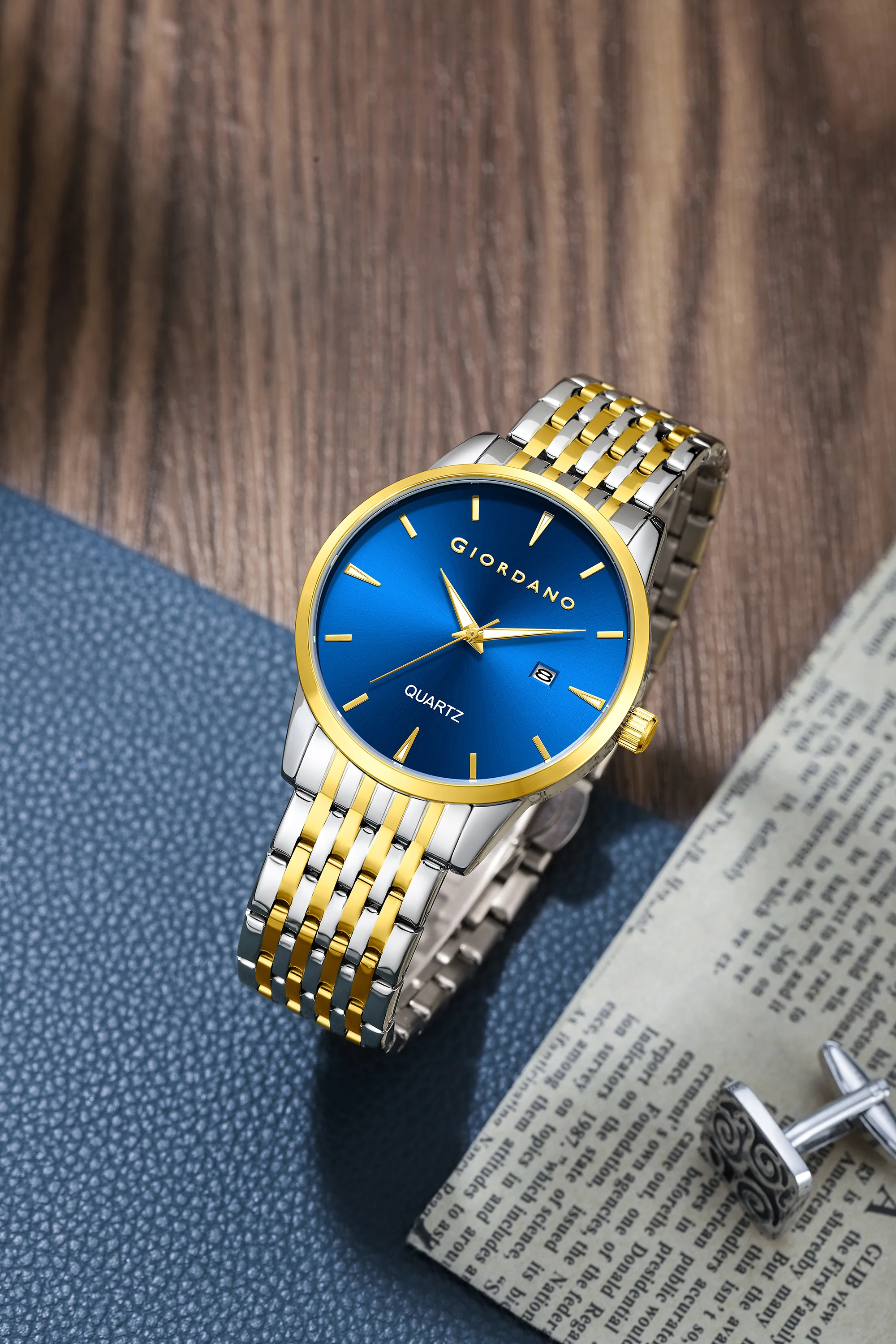 Giordano Analog Quartz Watch for Men with Black Sunray Dial, Gold-Tone Hands & Hour Markers, Date Display, Black Stainless Steel Strap and 3 ATM Water Resistant - GZ-50169-55 - Image 3
