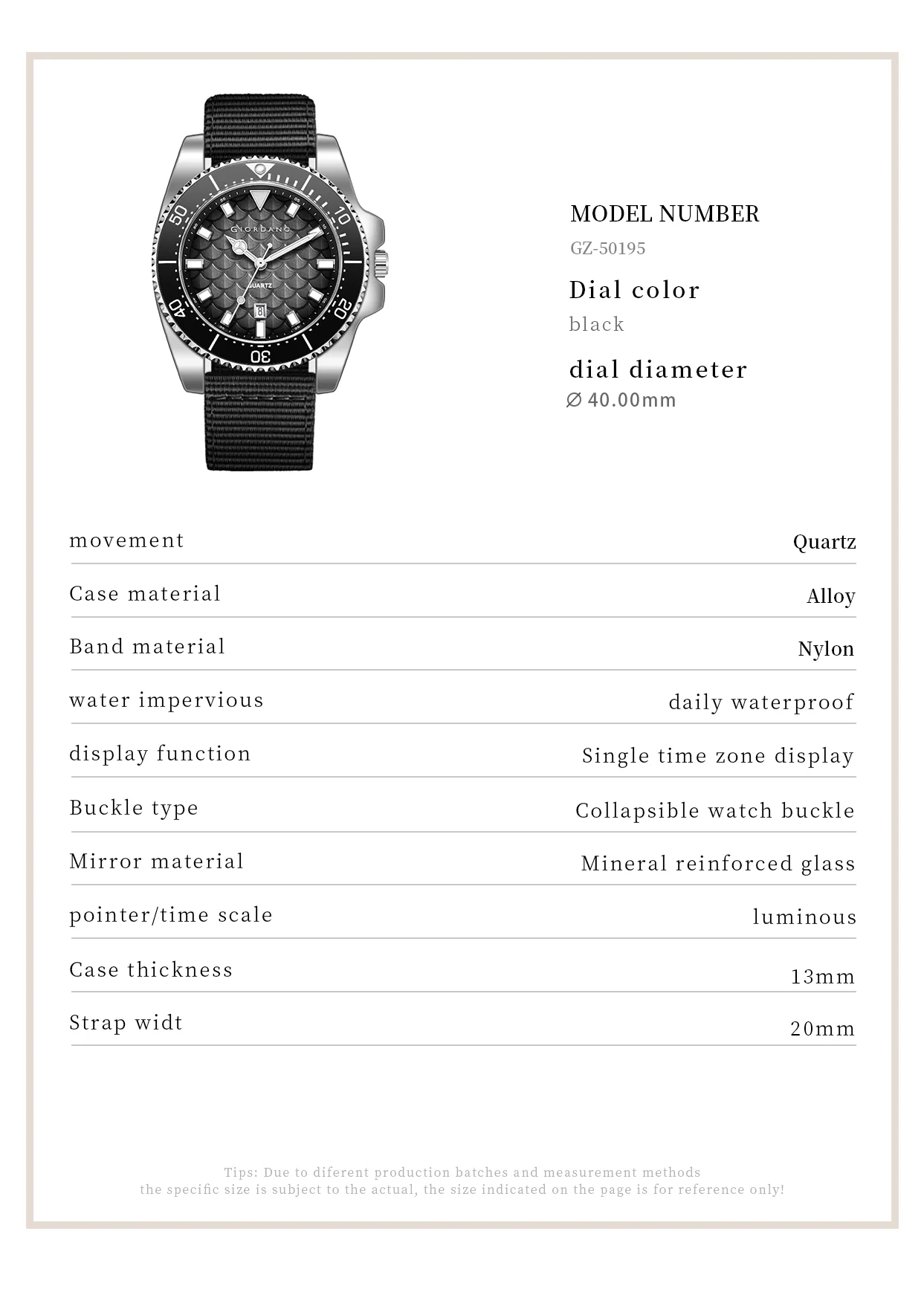 Giordano Analog Quartz Watch for Men with Black Textured Fish Scale Dial, Luminous Hands & Markers, Date Window, Nylon NATO Strap, Rotating Bezel GZ-50195-11 - Image 5