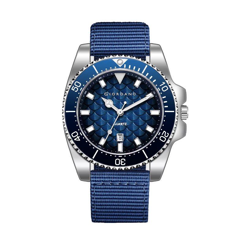 Giordano Analog Quartz Watch for Men with Black Textured Fish Scale Dial, Luminous Hands & Markers, Date Window, Nylon NATO Strap, Rotating Bezel GZ-50195-22 - Image 8