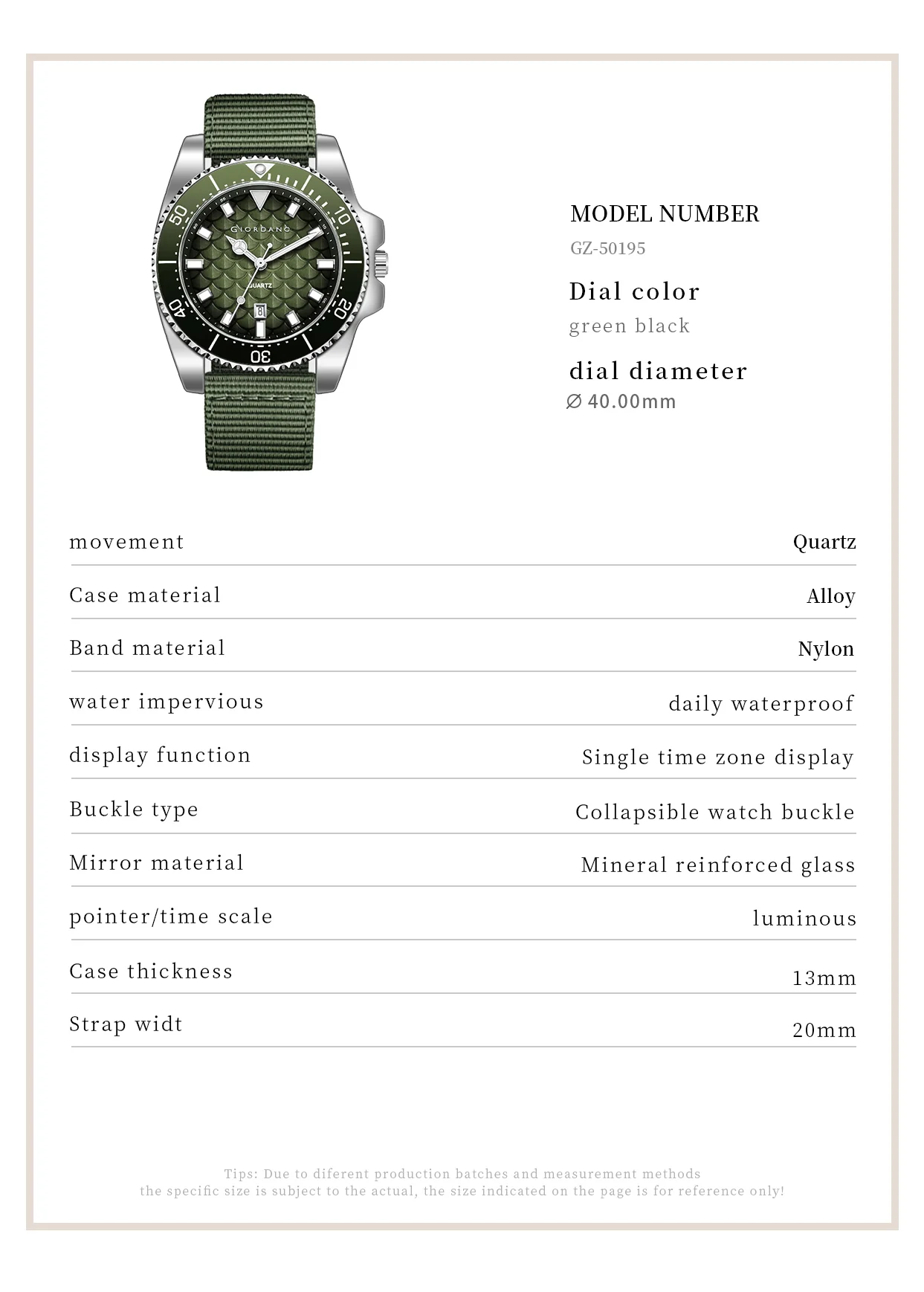 Giordano Analog Quartz Watch for Men with Black Textured Fish Scale Dial, Luminous Hands & Markers, Date Window, Nylon NATO Strap, Rotating Bezel GZ-50195-33 - Image 5