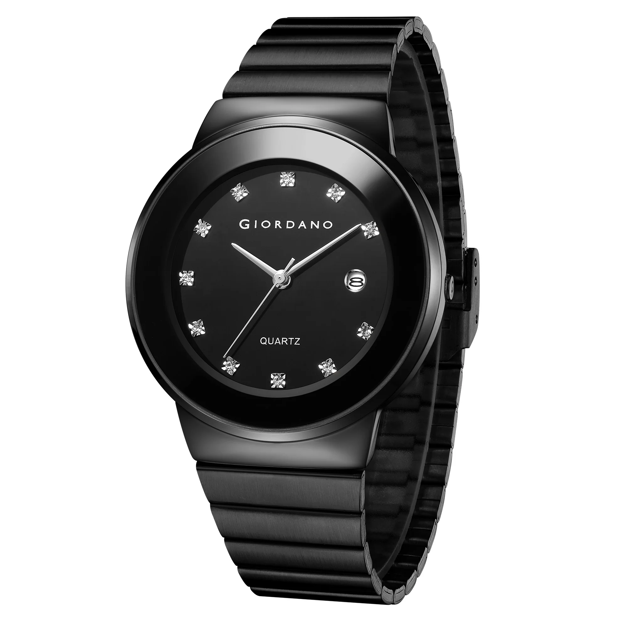 Giordano Analog Quartz Watch for Men with Round Black Dial, Crystal Hour Markers, Date Display, Metal Case, Black Stainless Steel Strap and Water Resistant - GZ-50206-11 - Image 5