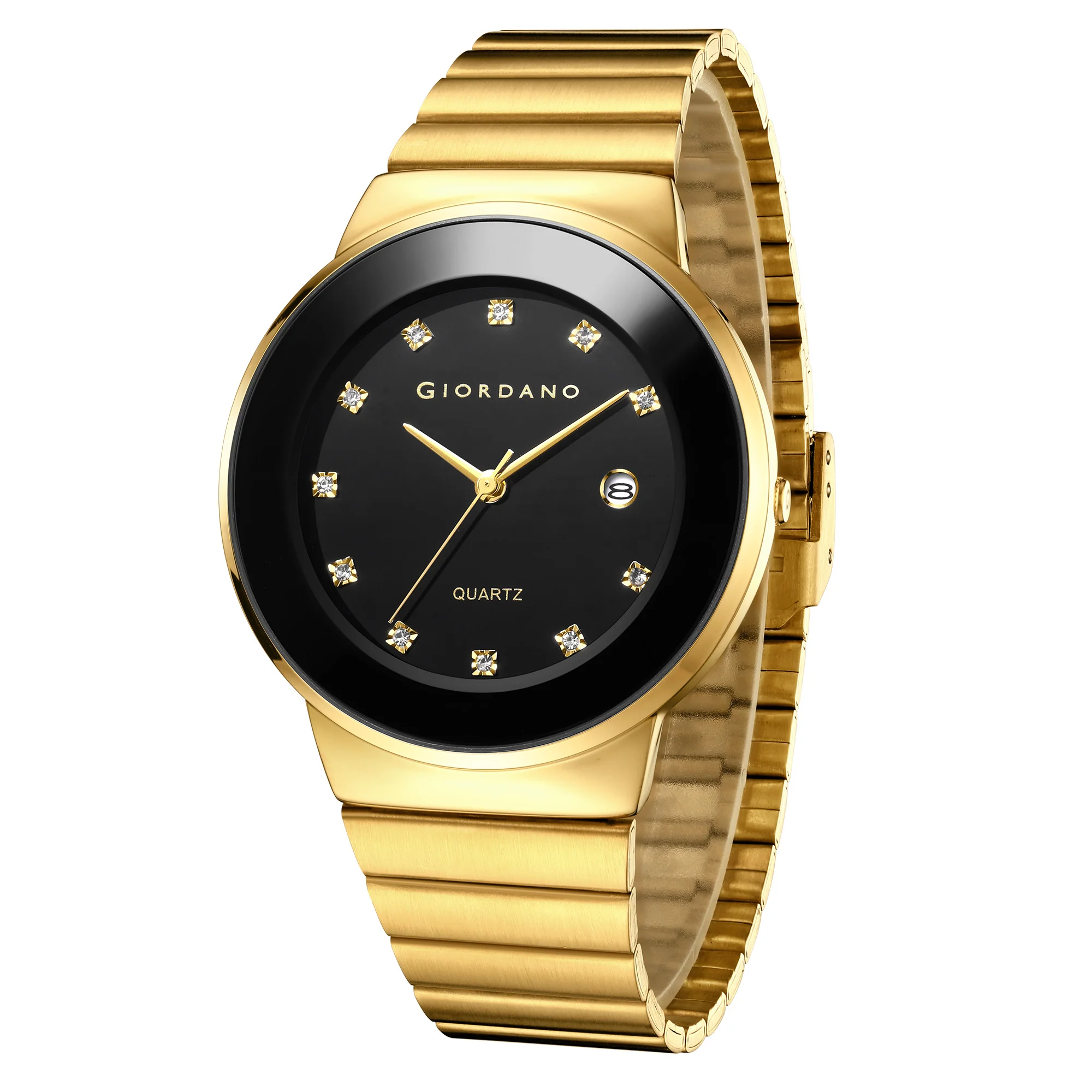 Giordano Analog Quartz Watch for Men with Round Black Dial, Crystal Hour Markers, Date Display, Metal Case, Gold Stainless Steel Strap and Water Resistant - GZ-50206-33 - Image 5