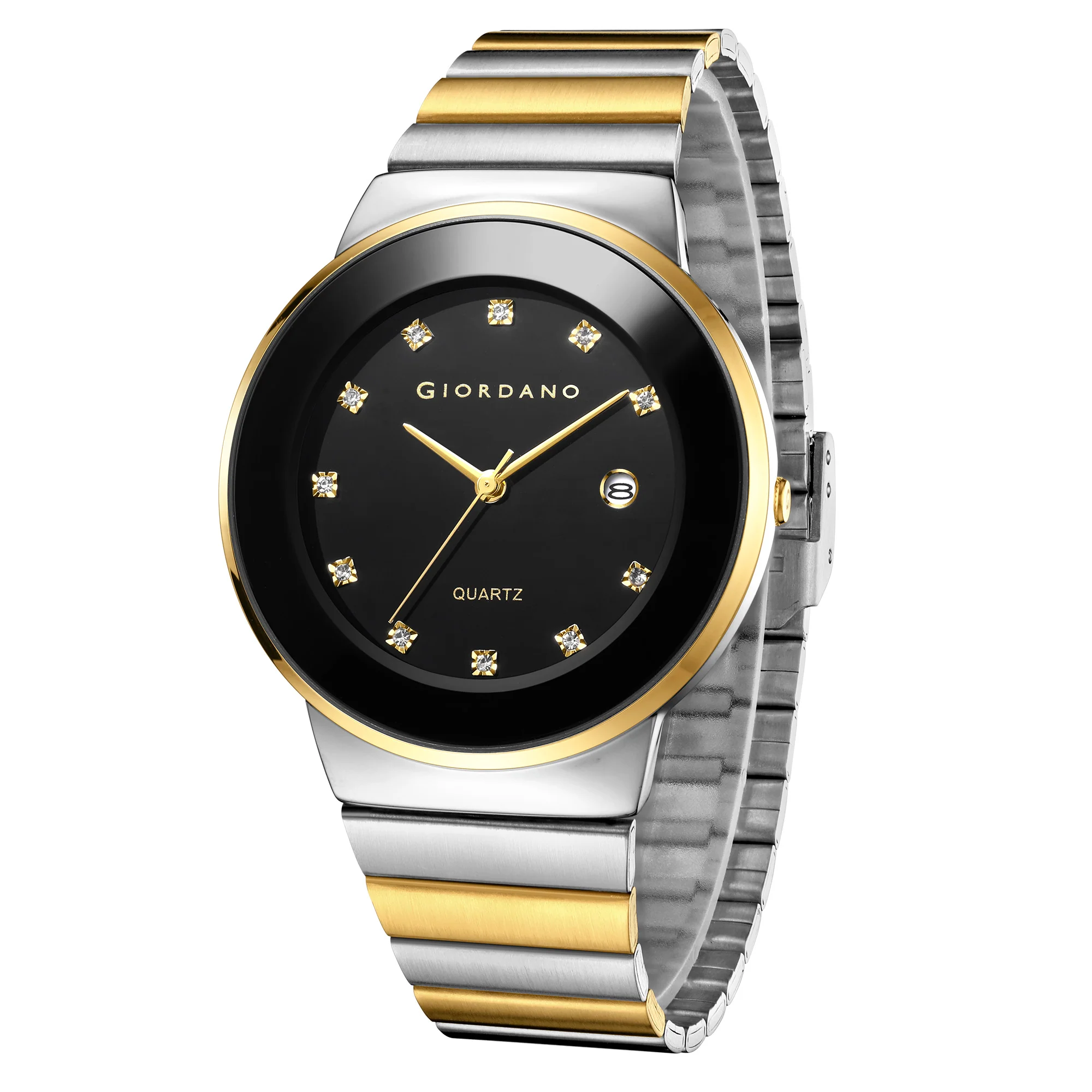Giordano Analog Quartz Watch for Men with Round Black Dial, Crystal Hour Markers, Date Display, Metal Case, Silver & Gold Stainless Steel Strap and Water Resistant - GZ-50206-44 - Image 5