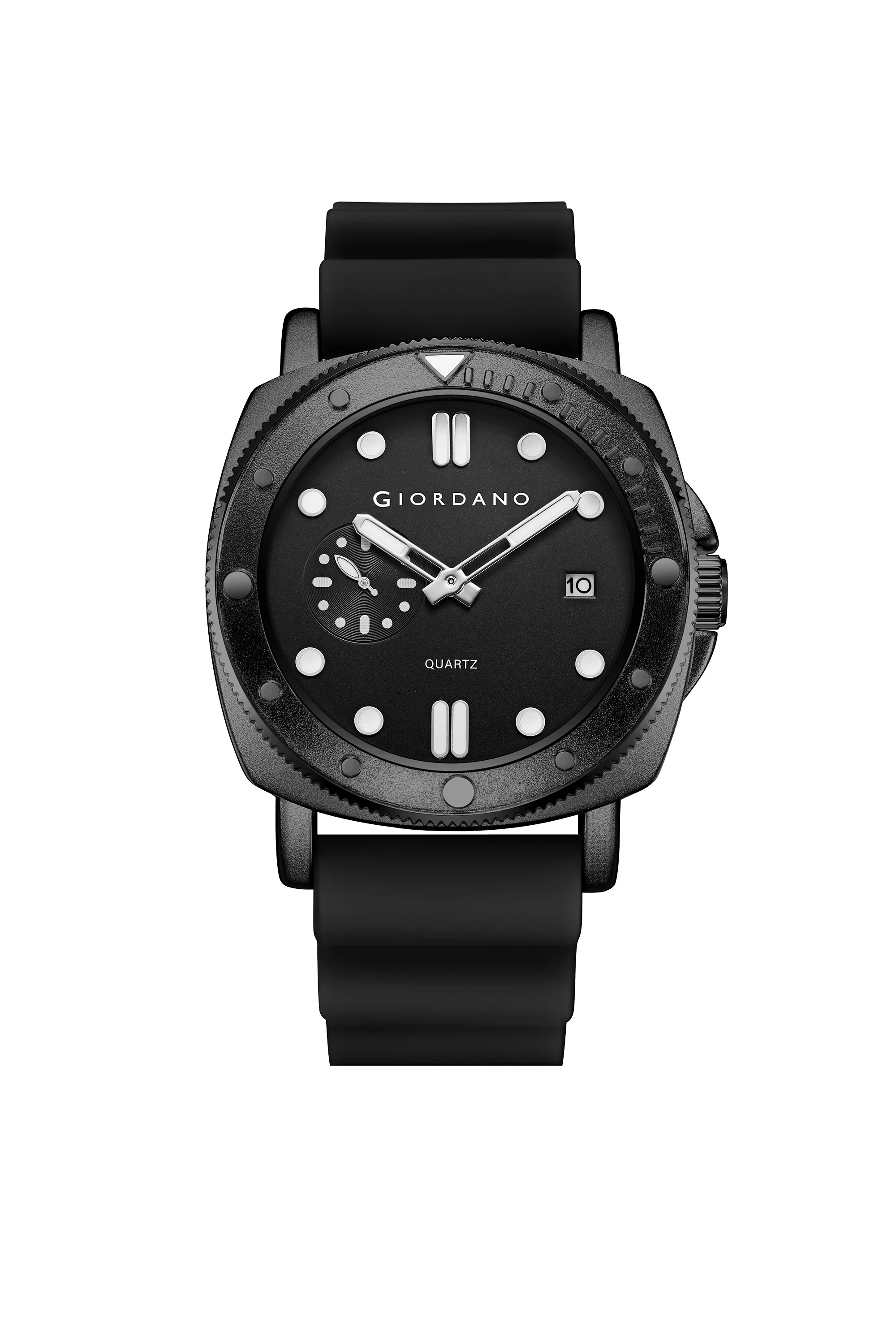 Giordano Analog Quartz Watch for Men with Round Dial, Luminous Hours Markers, Date Display, Small Seconds Sub-Dial and Wavy Pattern Silicone Strap - GZ-50214-01 - Image 4