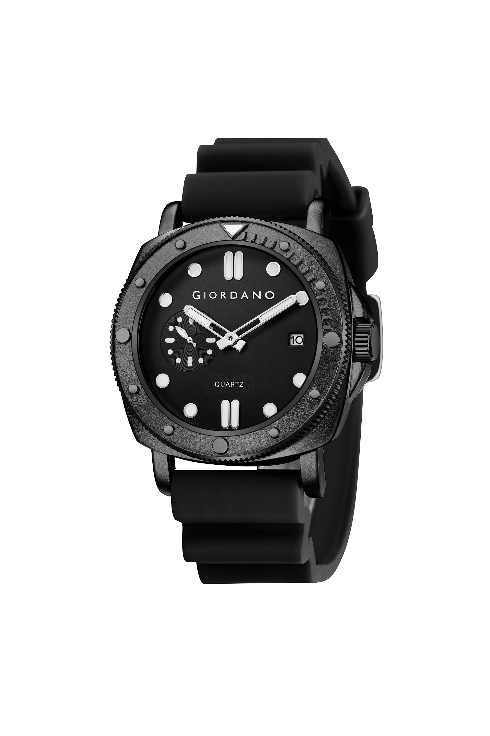 Giordano Analog Quartz Watch for Men with Round Dial, Luminous Hours Markers, Date Display, Small Seconds Sub-Dial and Wavy Pattern Silicone Strap - GZ-50214-01 - Image 5